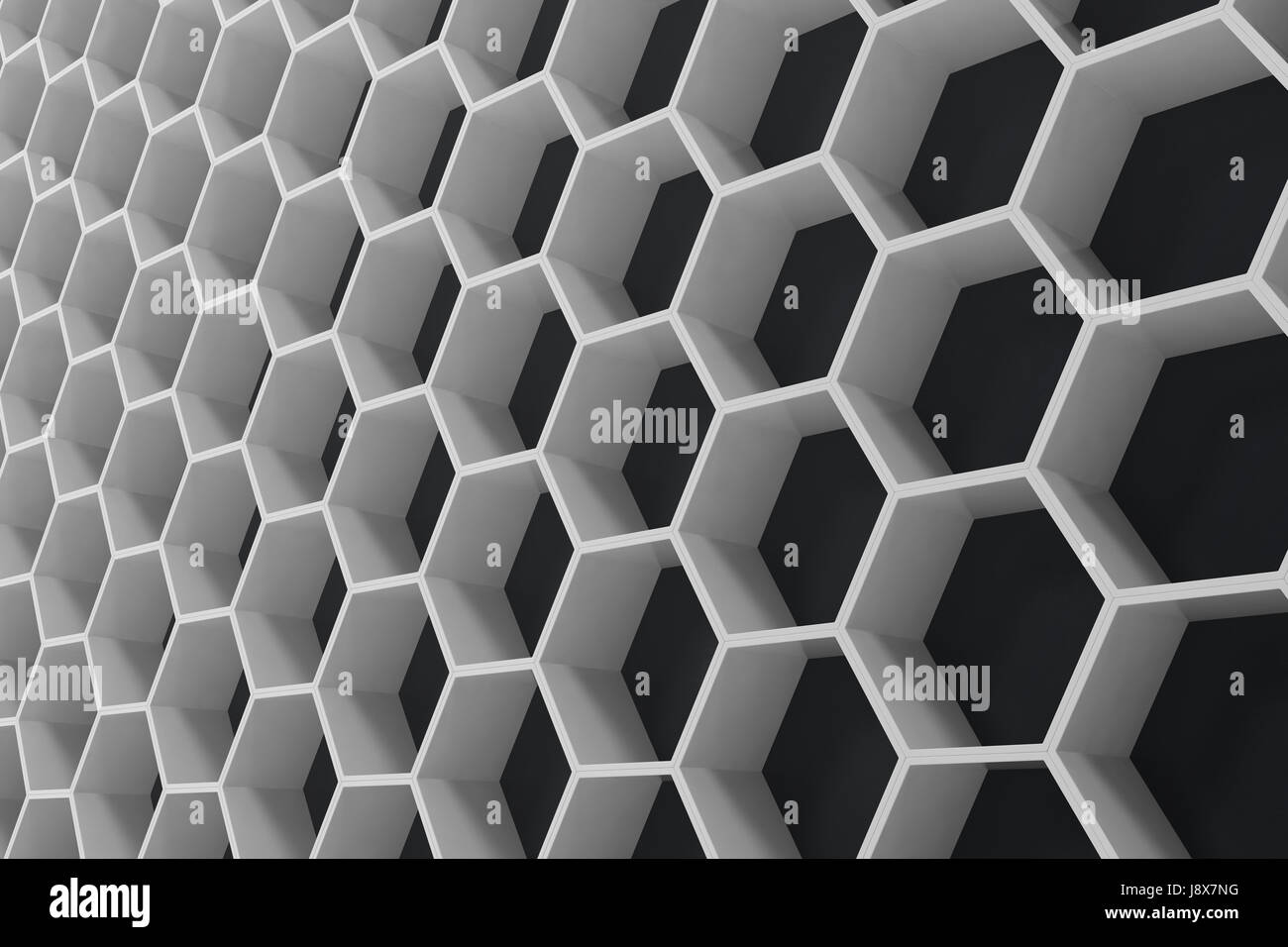 White geometric hexagonal abstract background with black wall. 3D ...