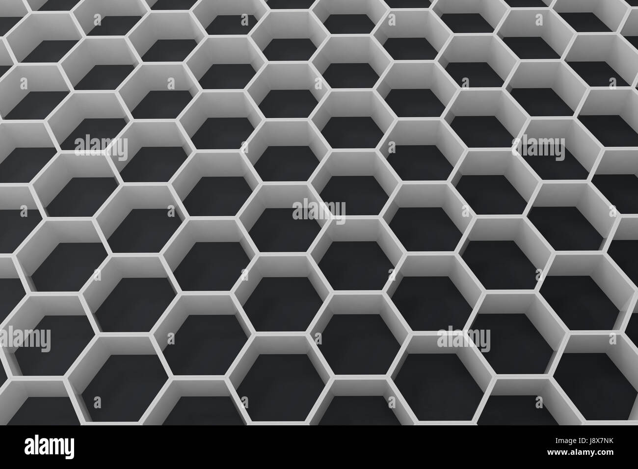 White geometric hexagonal abstract background with black wall. 3D ...