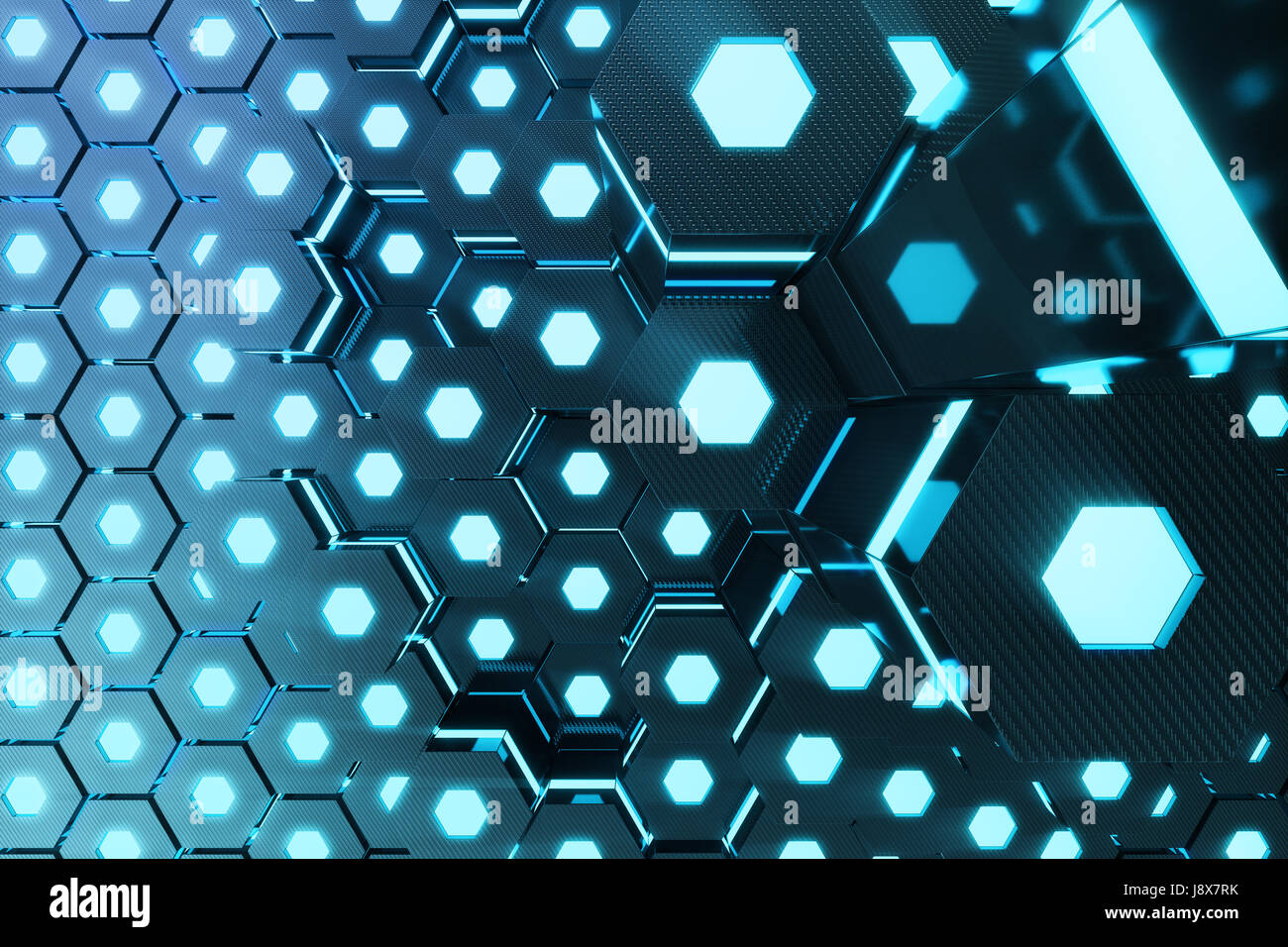 Blue abstract hexagonal glowing background, futuristic concept. 3D ...