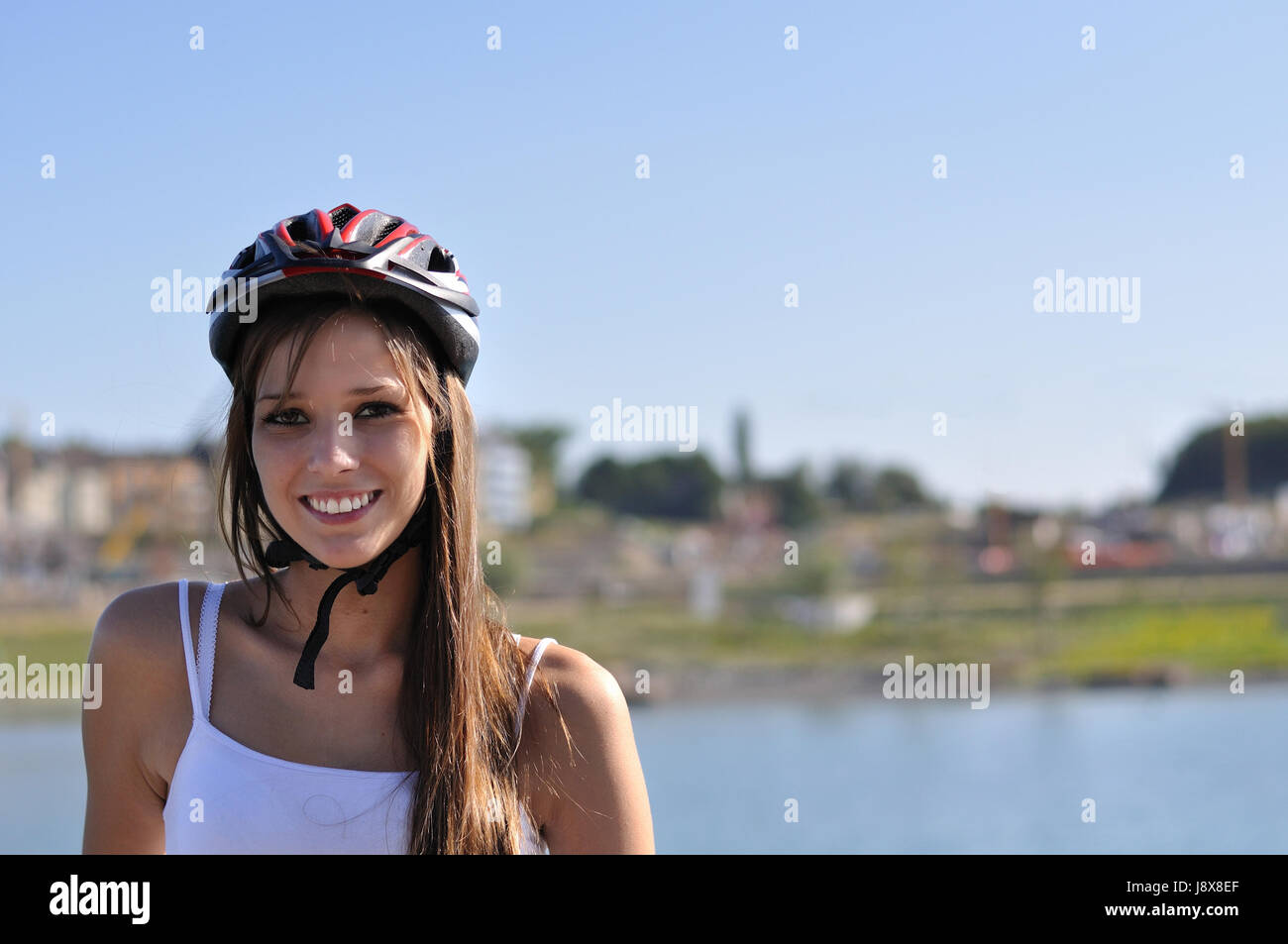 summer sun sport and woman with good humor Stock Photo