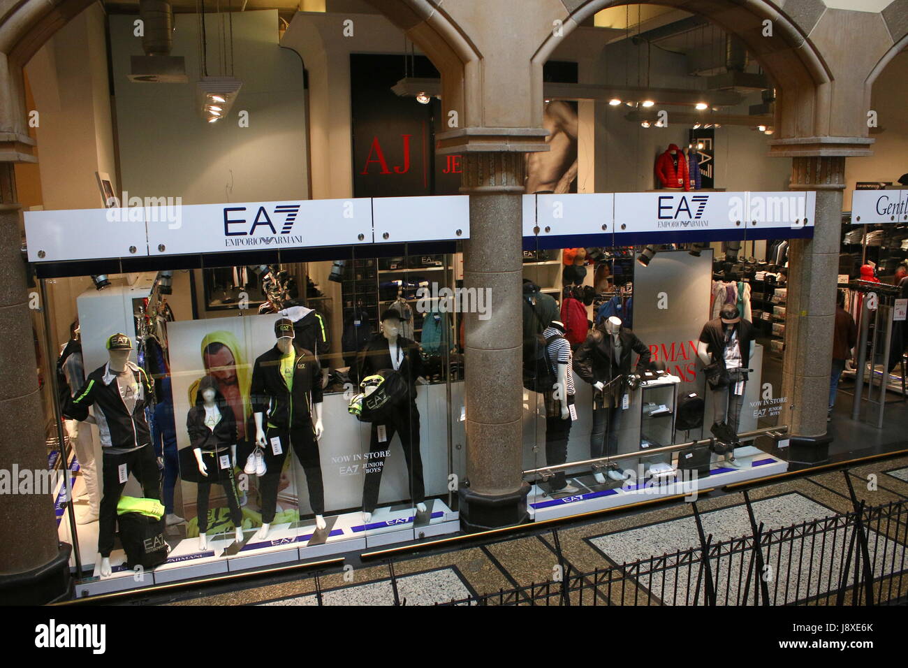 Emporio Armani store inside the expensive late 19th century Neo Gothic Plaza shopping mall at Nieuwezijds Voorburgwal, Amsterdam, Netherlands Stock Photo - Alamy