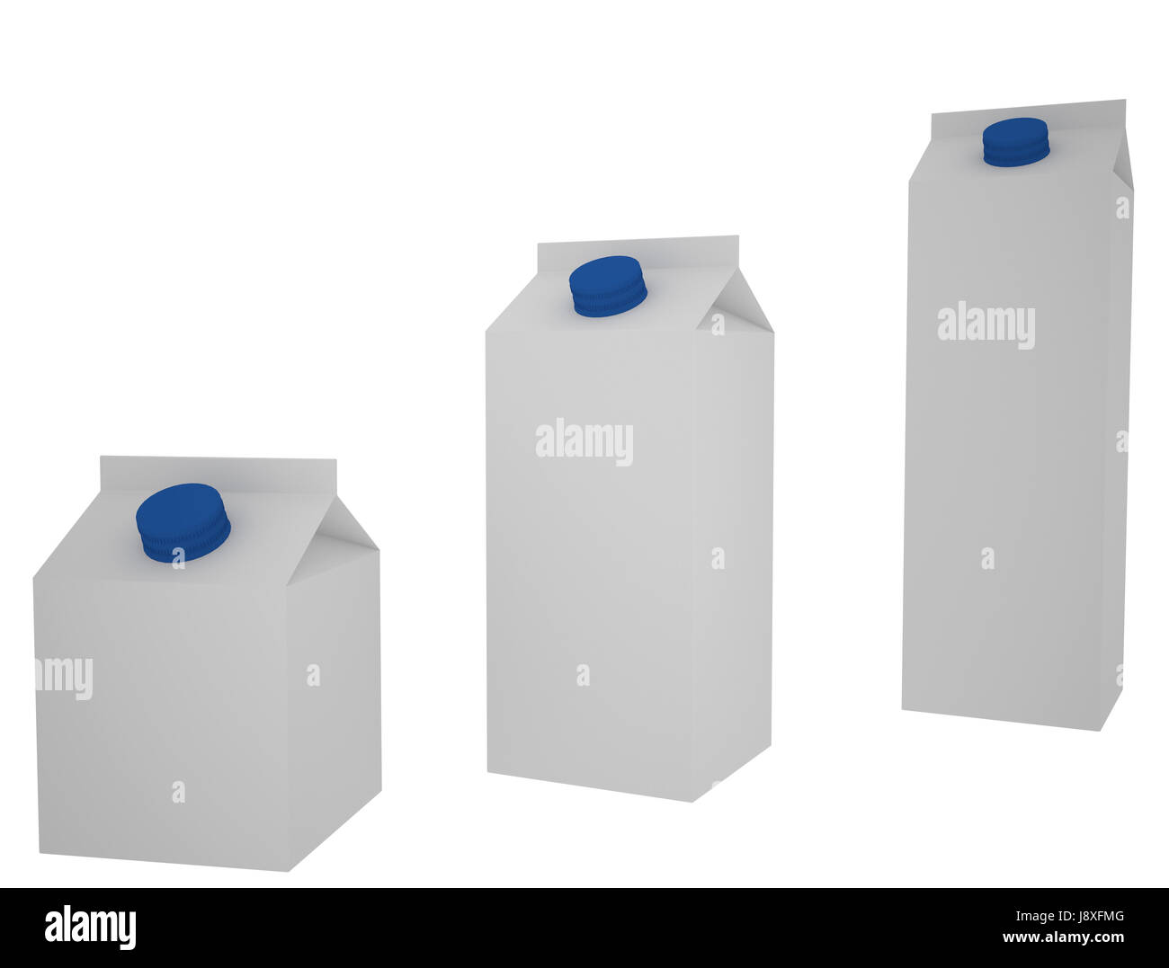 3D Rendering Three different isolated carton box with Screw Cap Mock-up Stock Photo