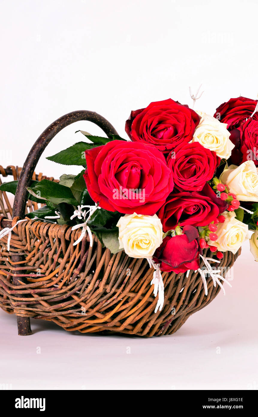 a basket with red roses Stock Photo - Alamy