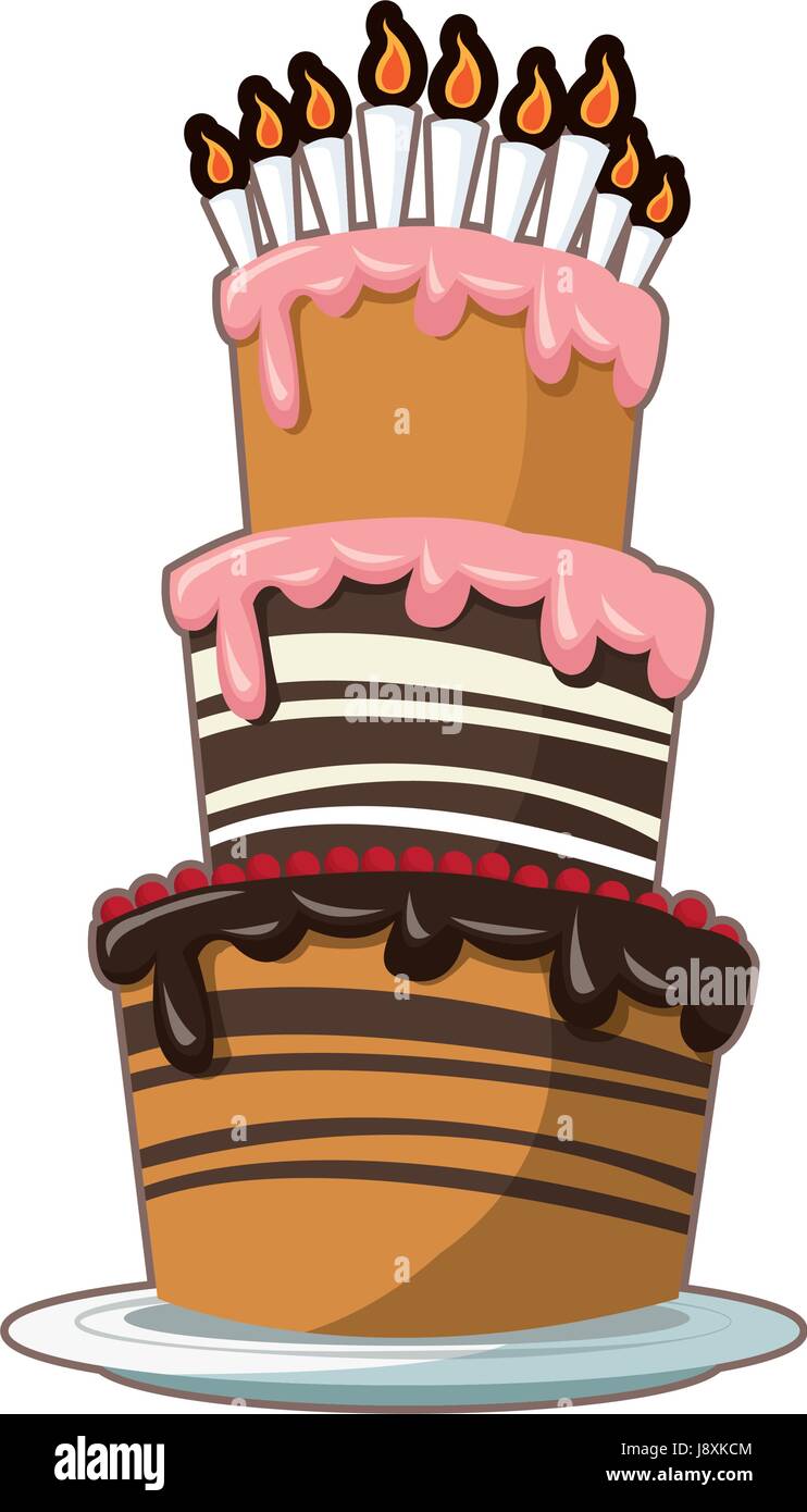 cream birthday cake with burning candles Stock Vector Image & Art - Alamy