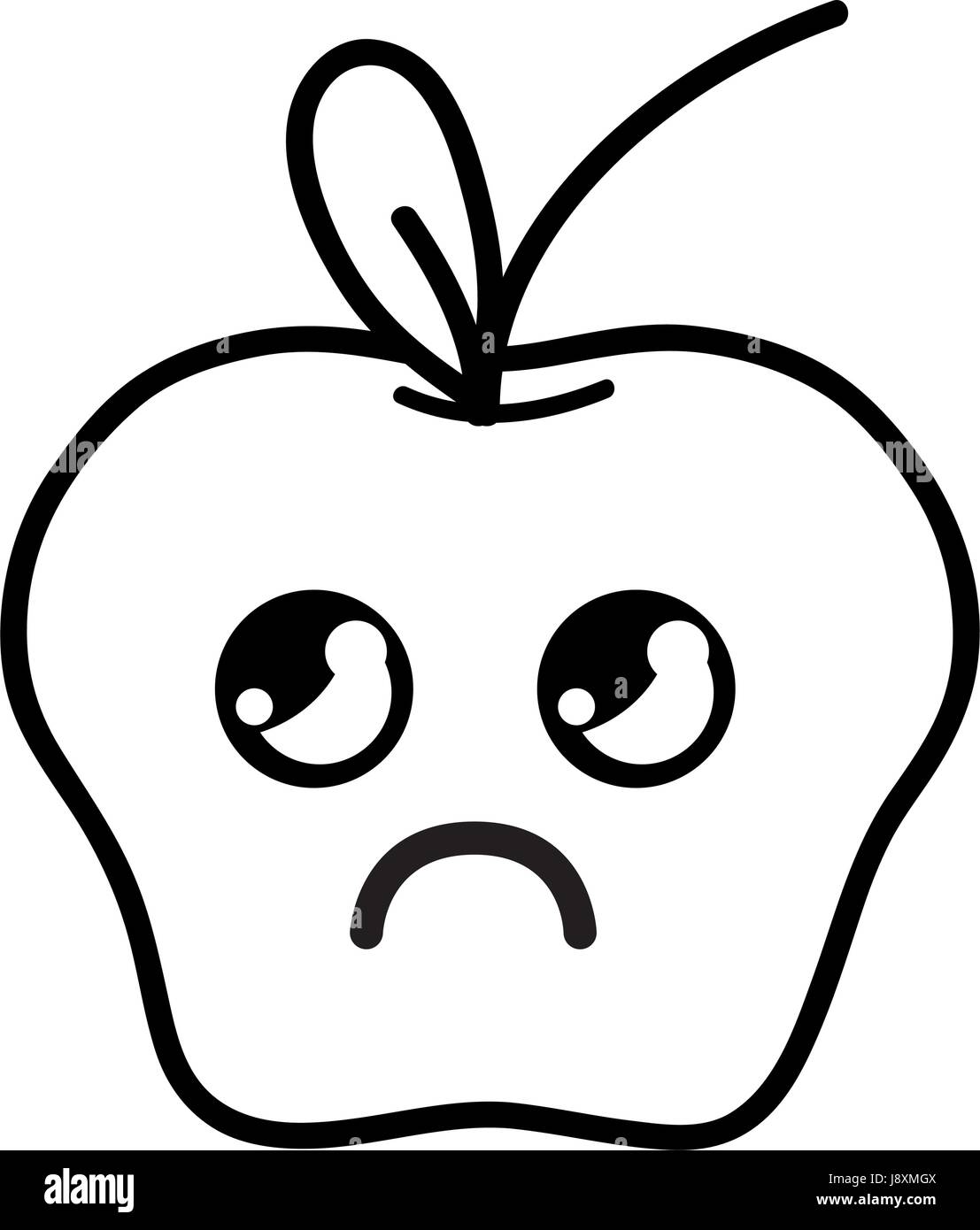 line kawaii cute sad apple fruit Stock Vector