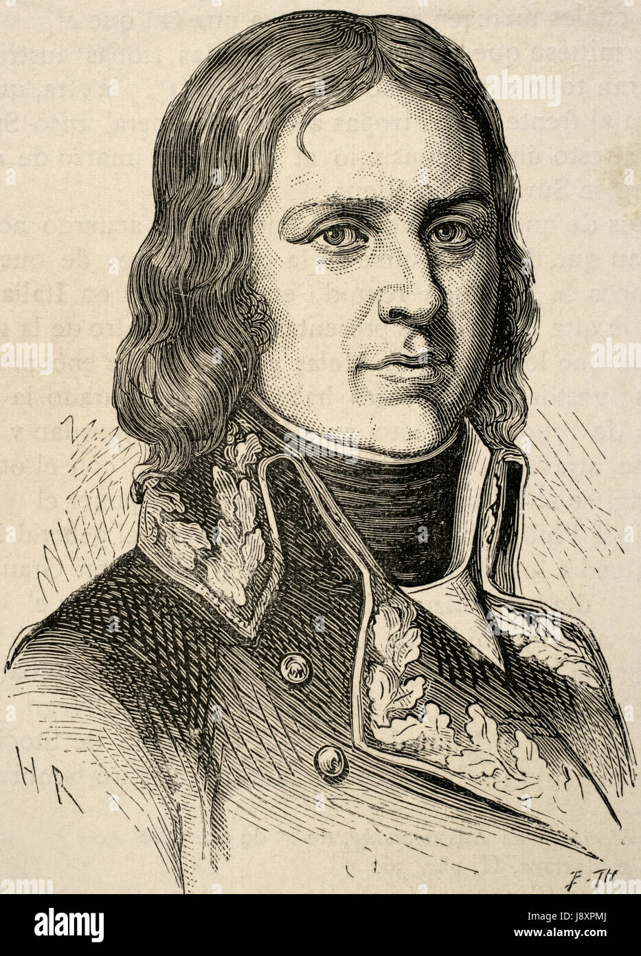 Jean Etienne Championnet (1762-1800). Military and French politician. Portrait. Engraving by E. Thiers. 'Historia de Francia', 1881. Stock Photo
