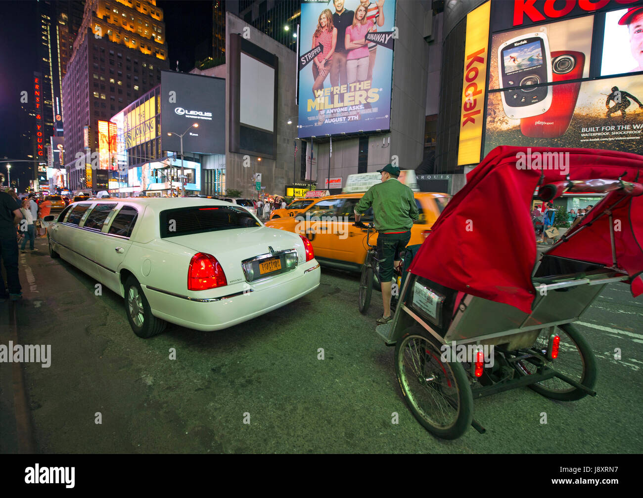 Rickshaw driving on Times Square in New York Stock Photo