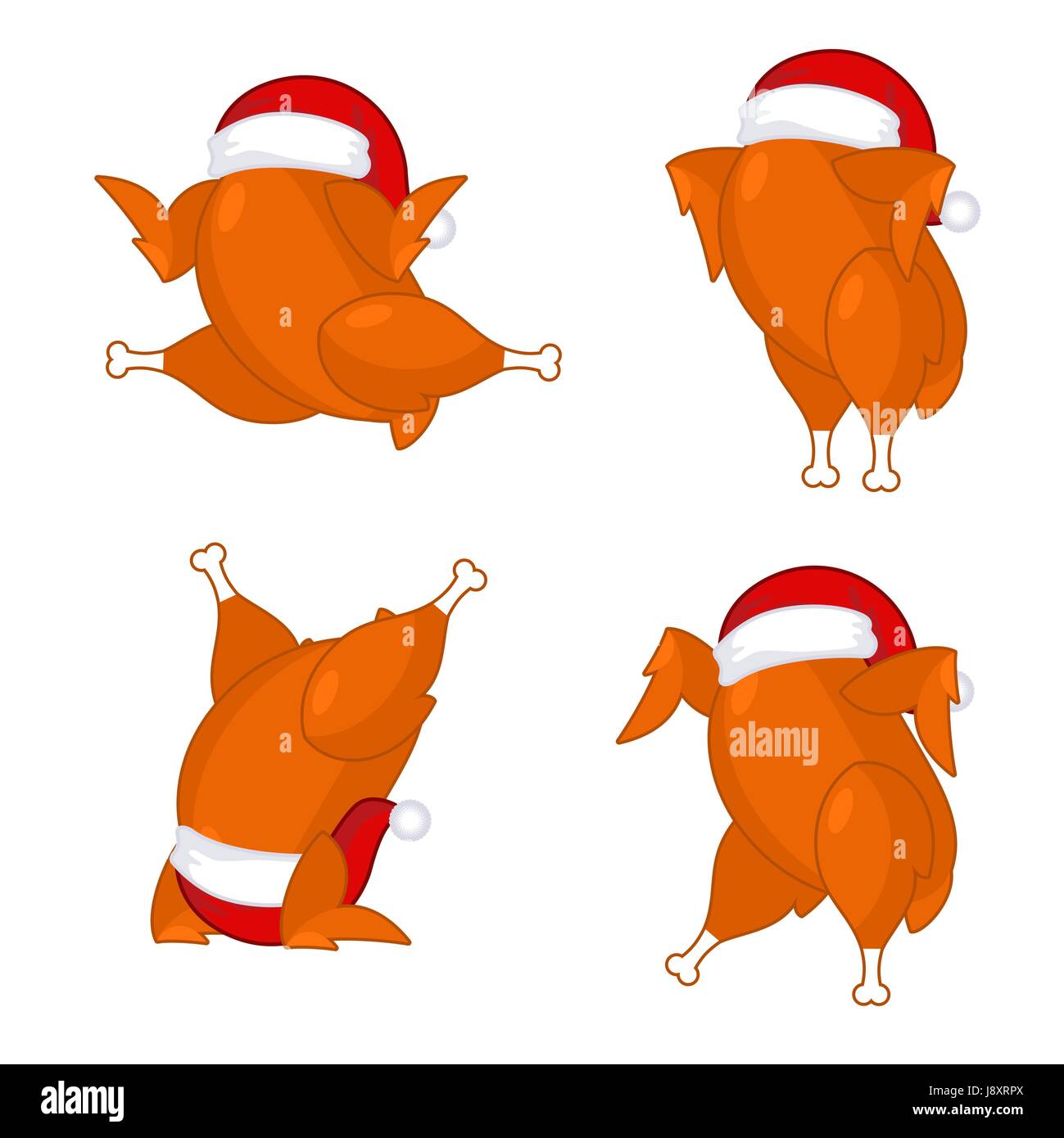 Christmas turkey in Santa cap. Roast fowl on plate with vegetables