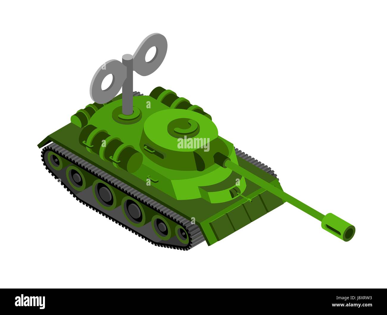 Toy Tank Isometric on white background. Military machine clockwork plaything Stock Vector