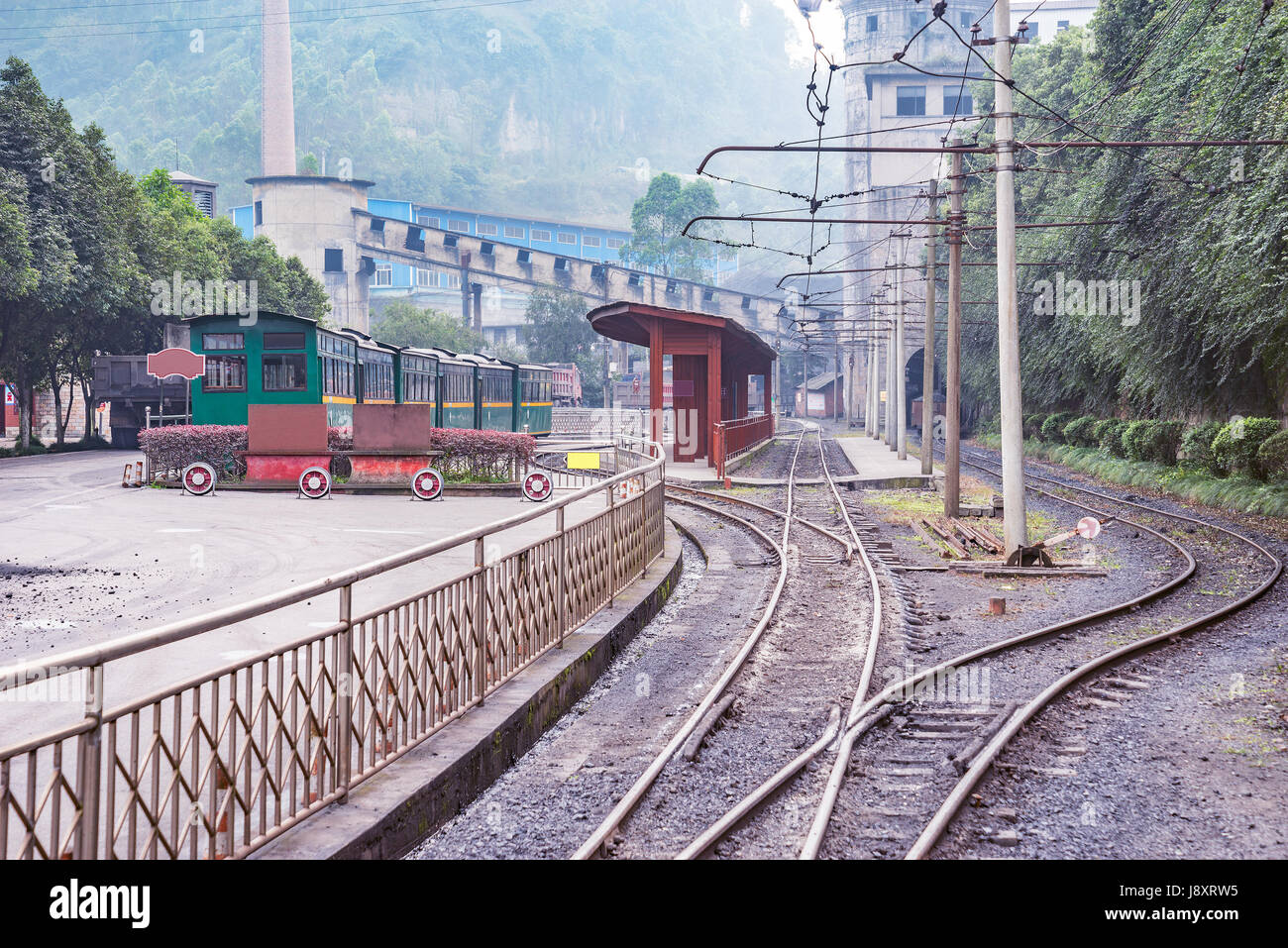 View of the Yuejin narrow-gauge railway station. Jiayang Mining Region. Sichuan province. China. Stock Photo