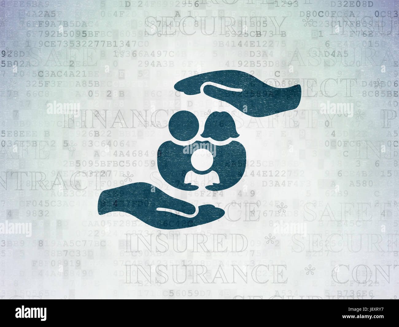 Insurance concept: Family And Palm on Digital Data Paper background ...