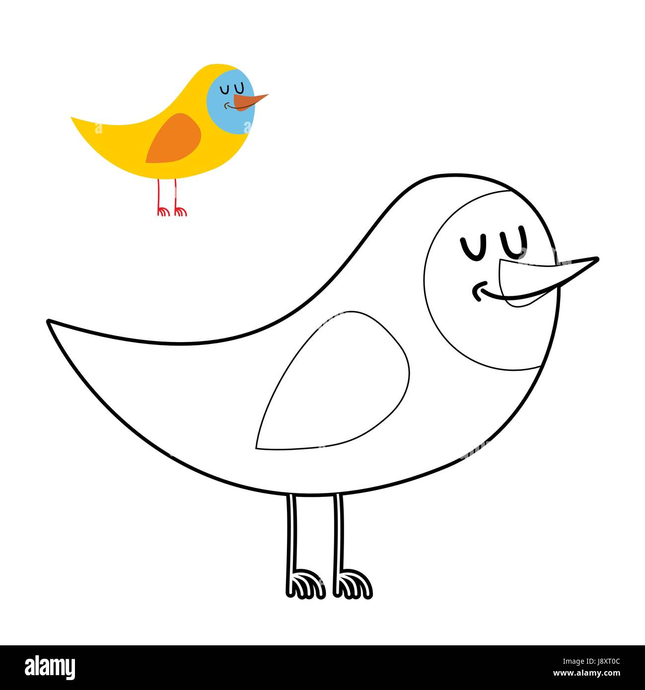 Funny bird coloring book. comical fowl in linear style Stock Vector ...