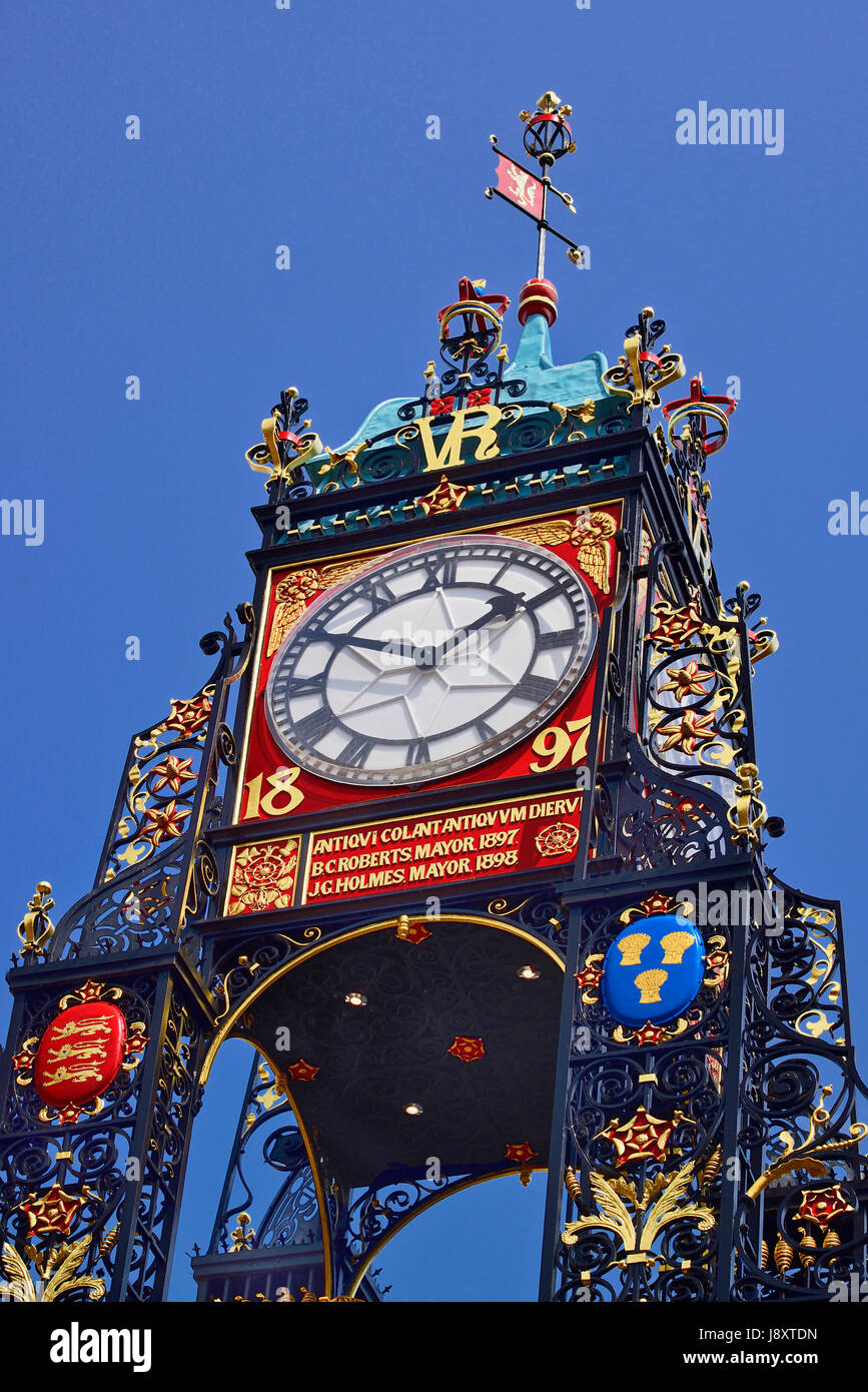 England, Cheshire, Chester, Eastgate Clock face. Stock Photo