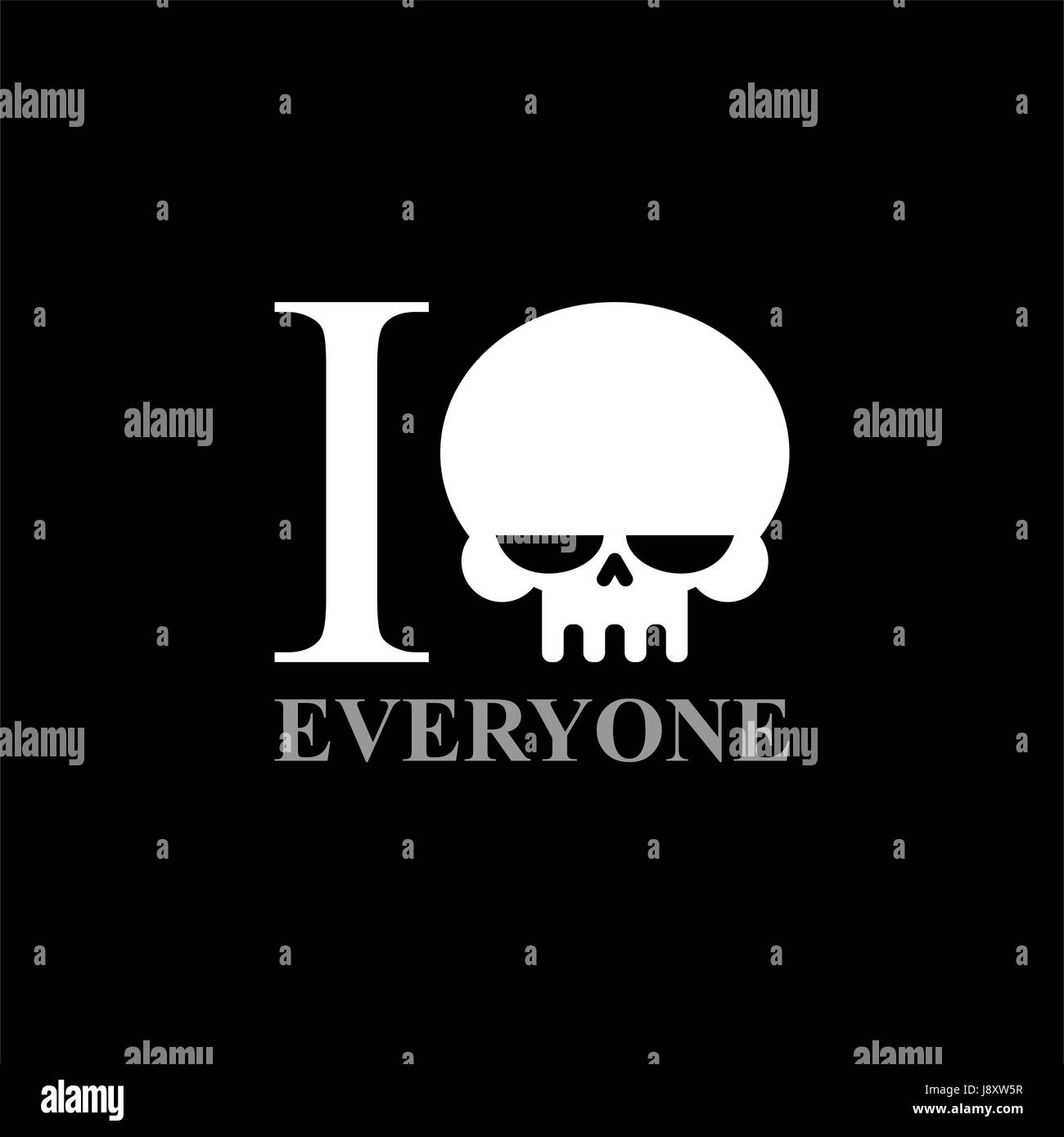I hate everyone. A symbol of hatred from  skull. Wicked Emblem to t-shirts. Stock Vector