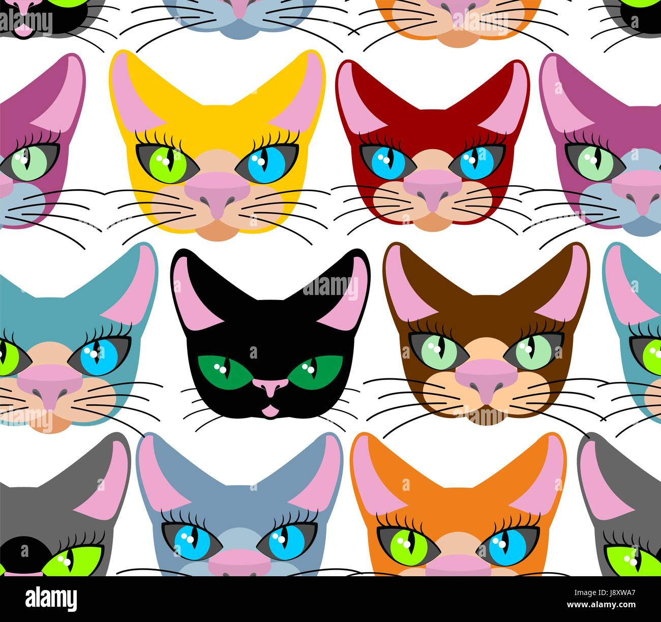 Cats seamless pattern. Many different pets. Vector background of animals. Different breeds of cats. Texture for kids fabrics Stock Vector