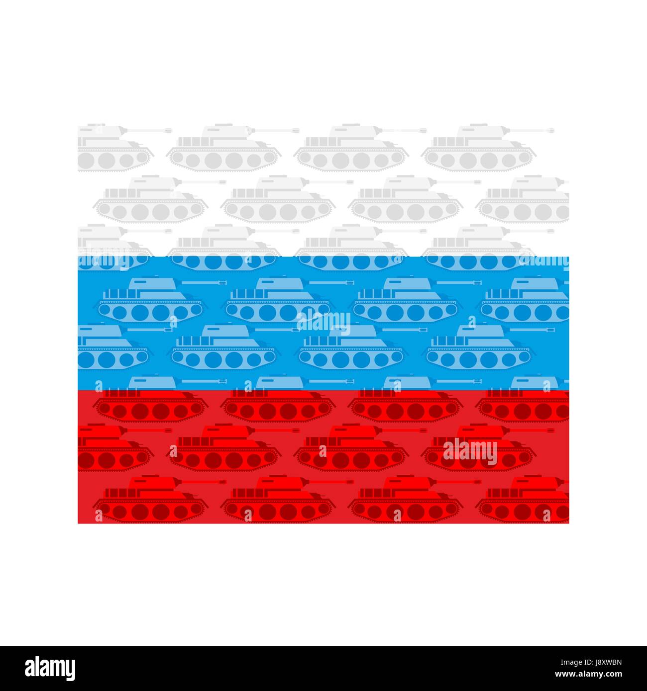 Flag of Russia with texture of  tanks. Russian military equipment Stock Vector