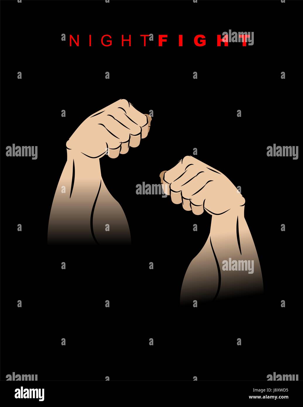 Night fight. Fists of darkness. Kick of  night. Two hands prepared for battle. Fighting stand of athlete. Vector illustration Stock Vector
