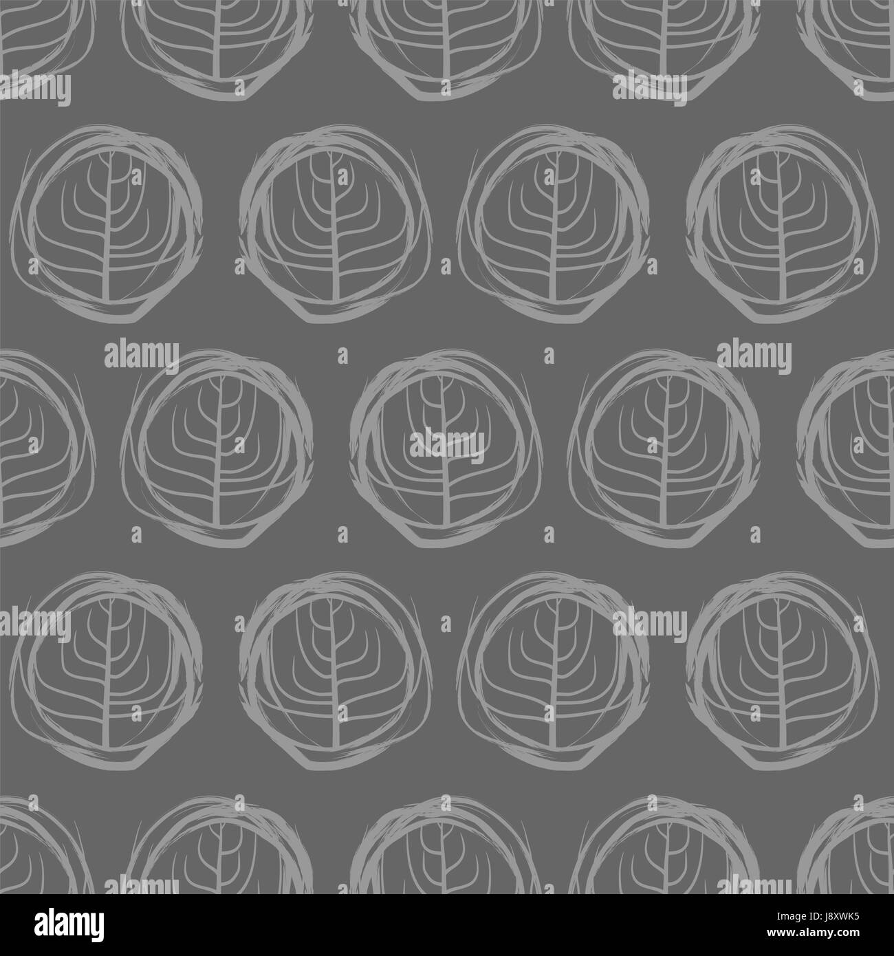 Decorative seamless pattern drawings of circles. Grey trees on a dark ...