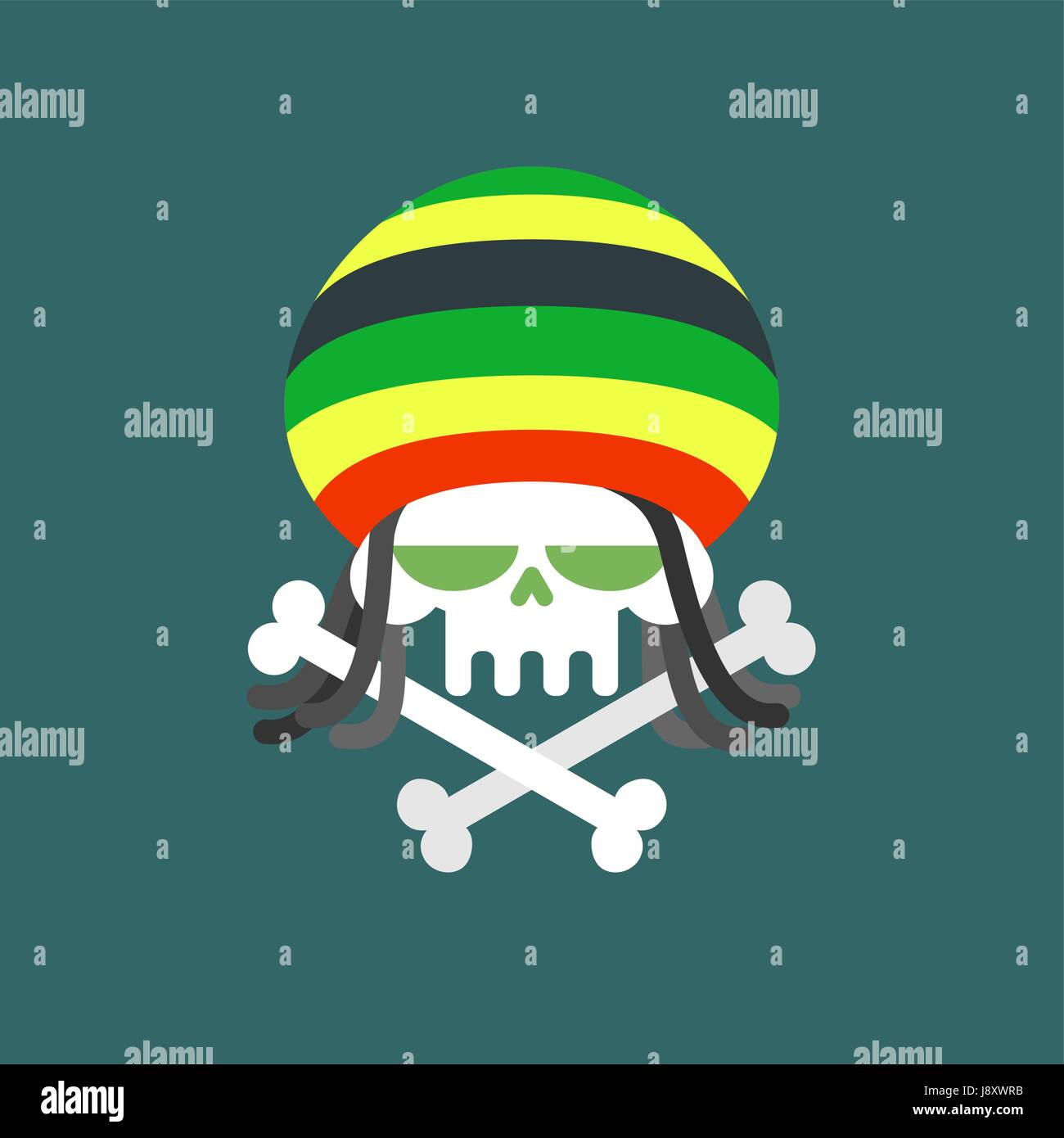 Rasta skull. Skull addict with dreadlocks and bones. Dead from drugs ...