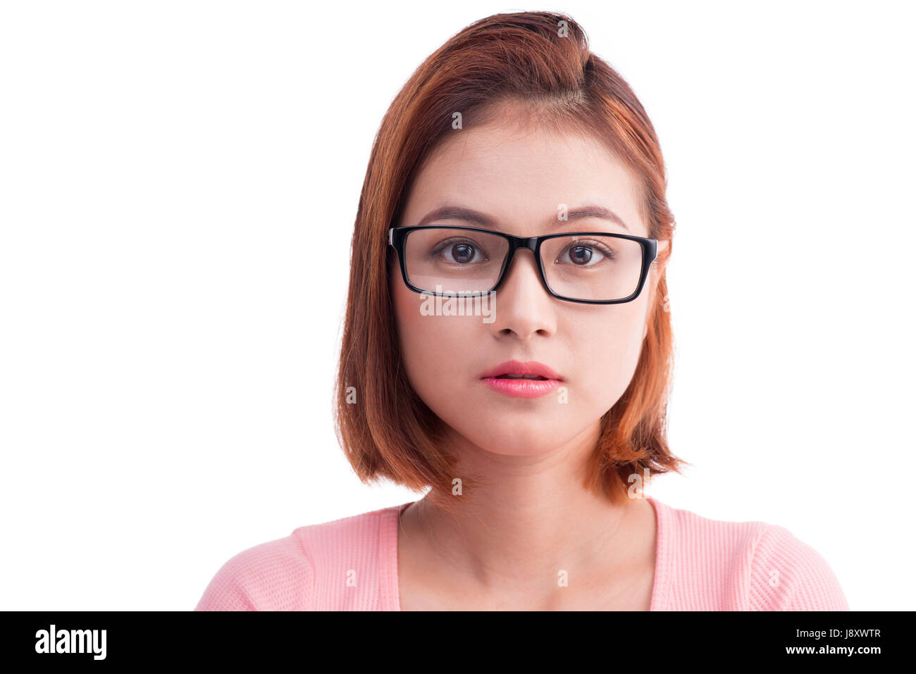 Closeup portrait of a young cheerful asian woman in glasses Stock Photo ...