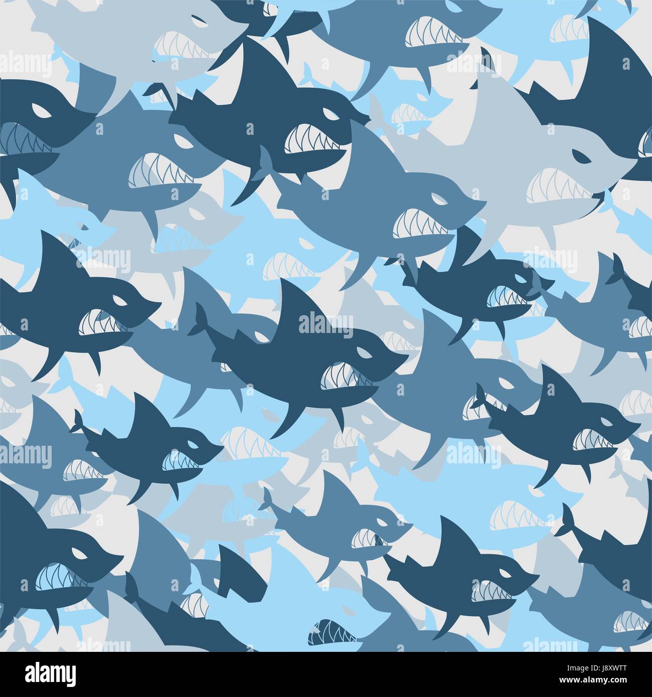 Shark military seamless pattern. Army background of fish. Soldier