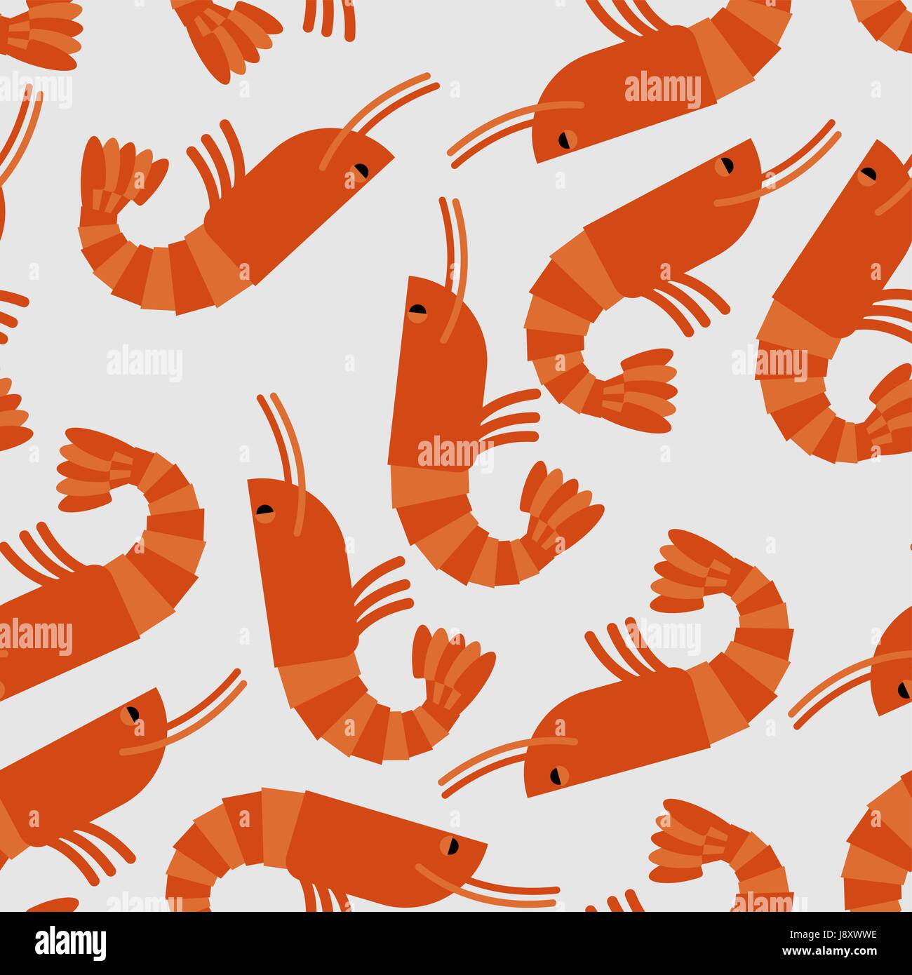 Shrimp seamless pattern. Sea delicacy vector background. Texture of food. Many boiled shrimp Stock Vector