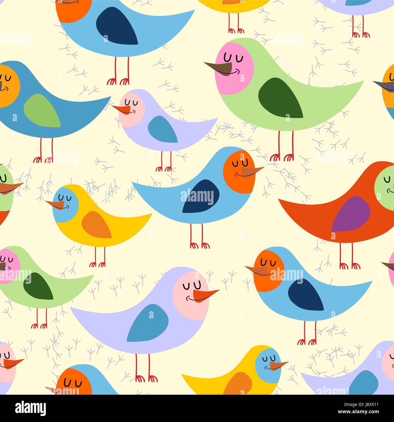 Birds seamless pattern. Vector background of lovely colored birds ...