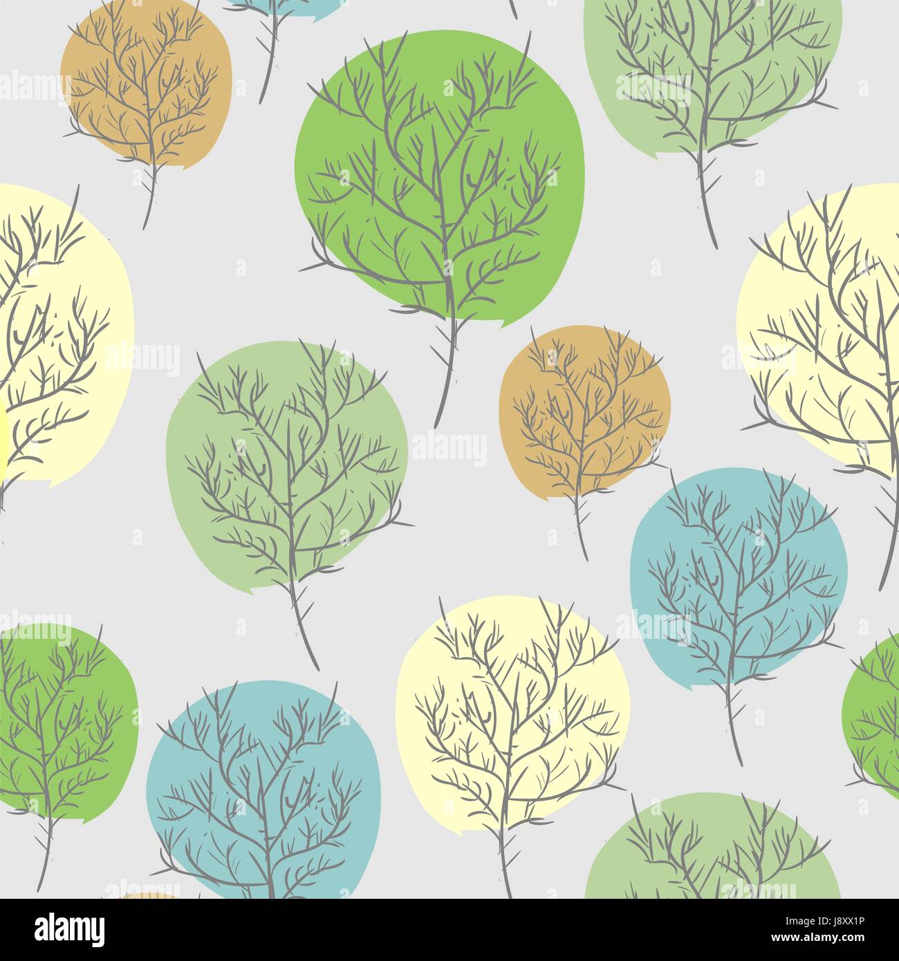 Trees seamless pattern. Trees with colored foliage. Vintage retro ...