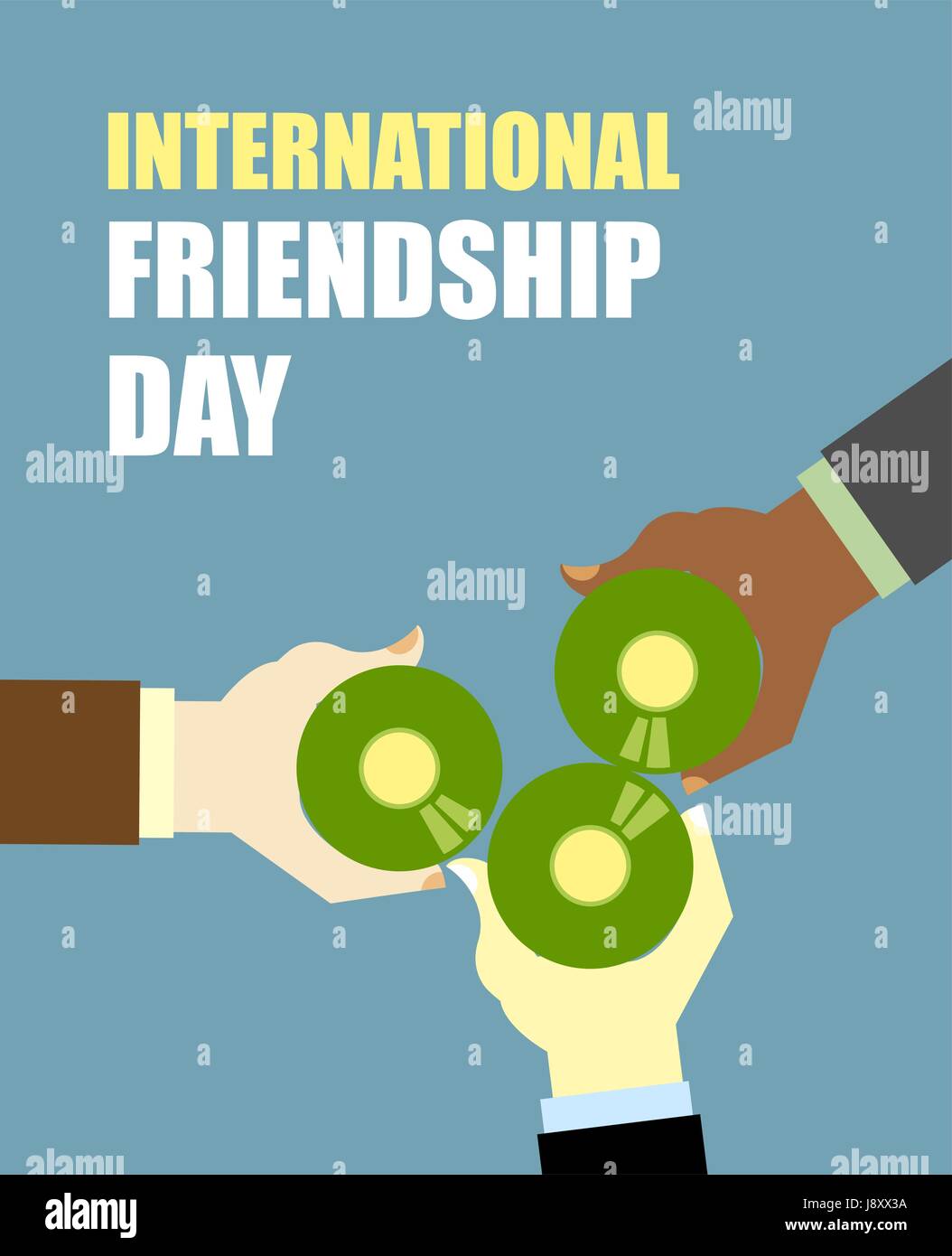 International Friends Day. Friends drinking beer. Top View Clink of