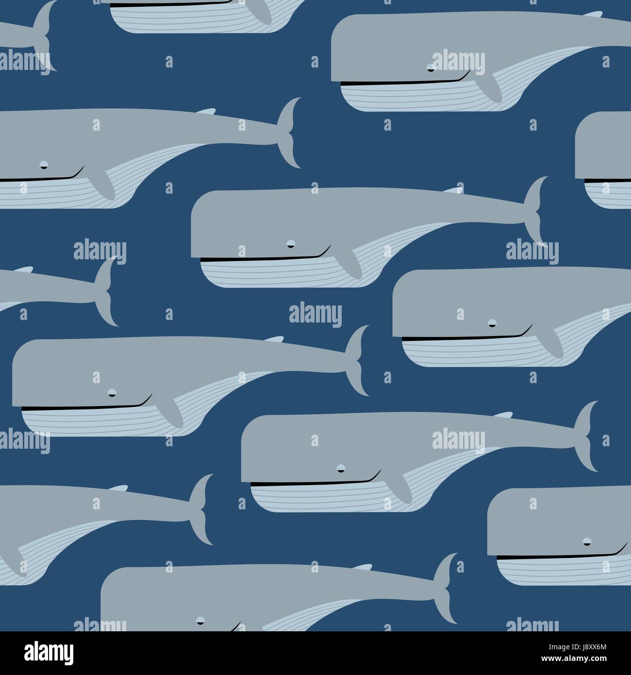 Sperm whale seamless pattern. Blue whale vector background. Great underwater dweller. Ornament for fabric marine style Stock Vector