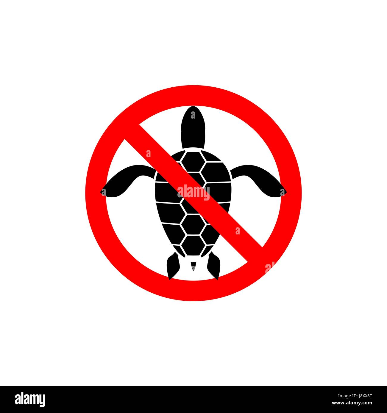 Turtles ban. Banning sign for water turtles. Marine amphibious crossed red line. Vector sign
