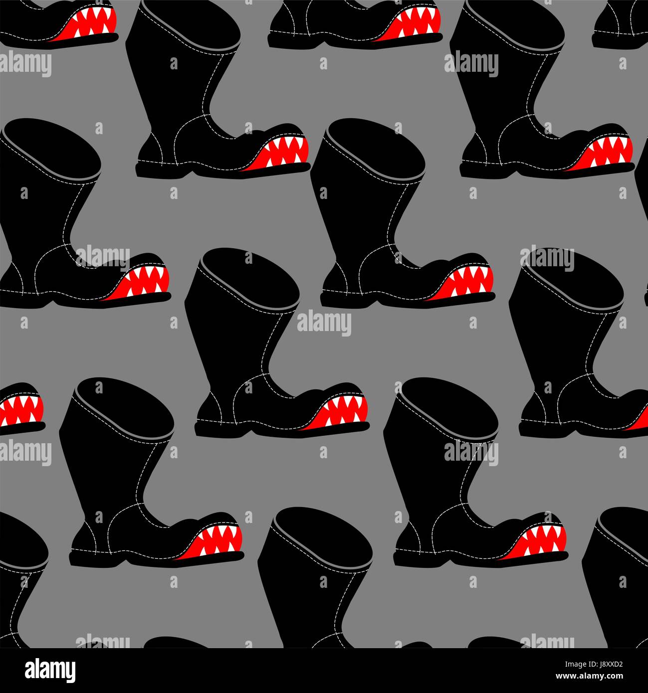 Broken boot seamless pattern. Toothy old shoes with hole background