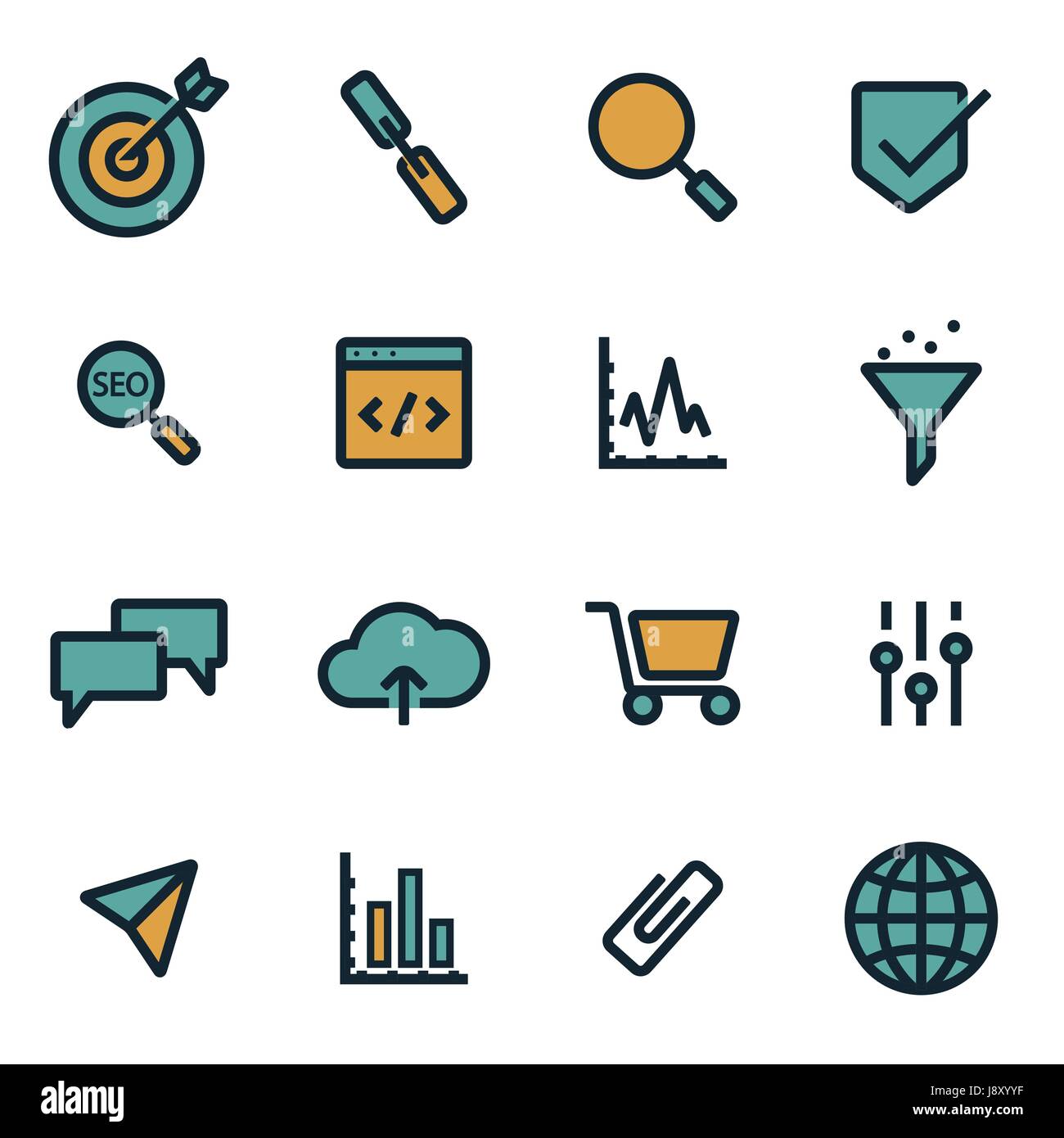 Vector flat seo icons set on white background Stock Vector Image & Art ...