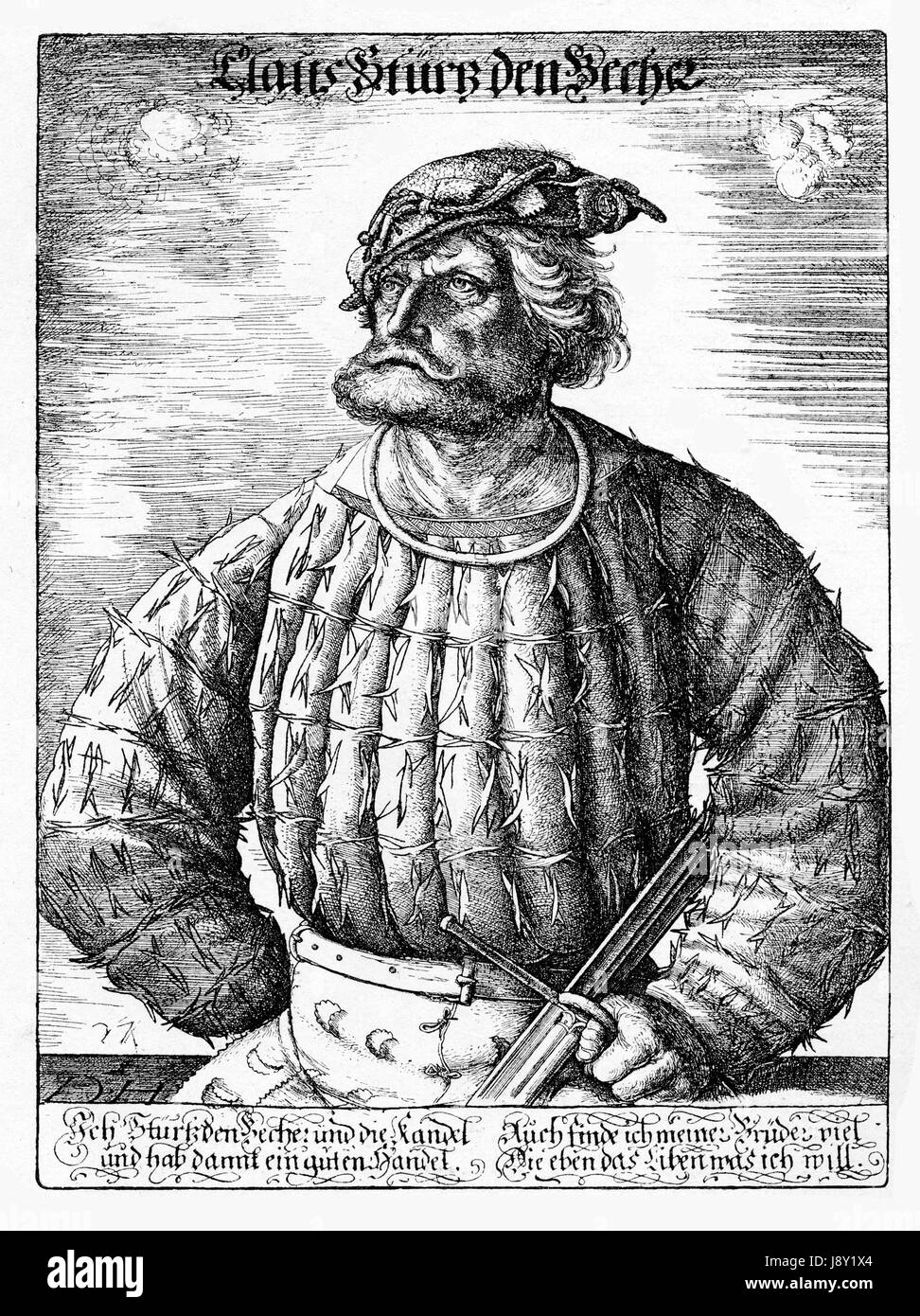 Kunz von der Rosen jester and counselor of emperor Maximilian I, portrait by Daniel Hopfer, XV century Stock Photo