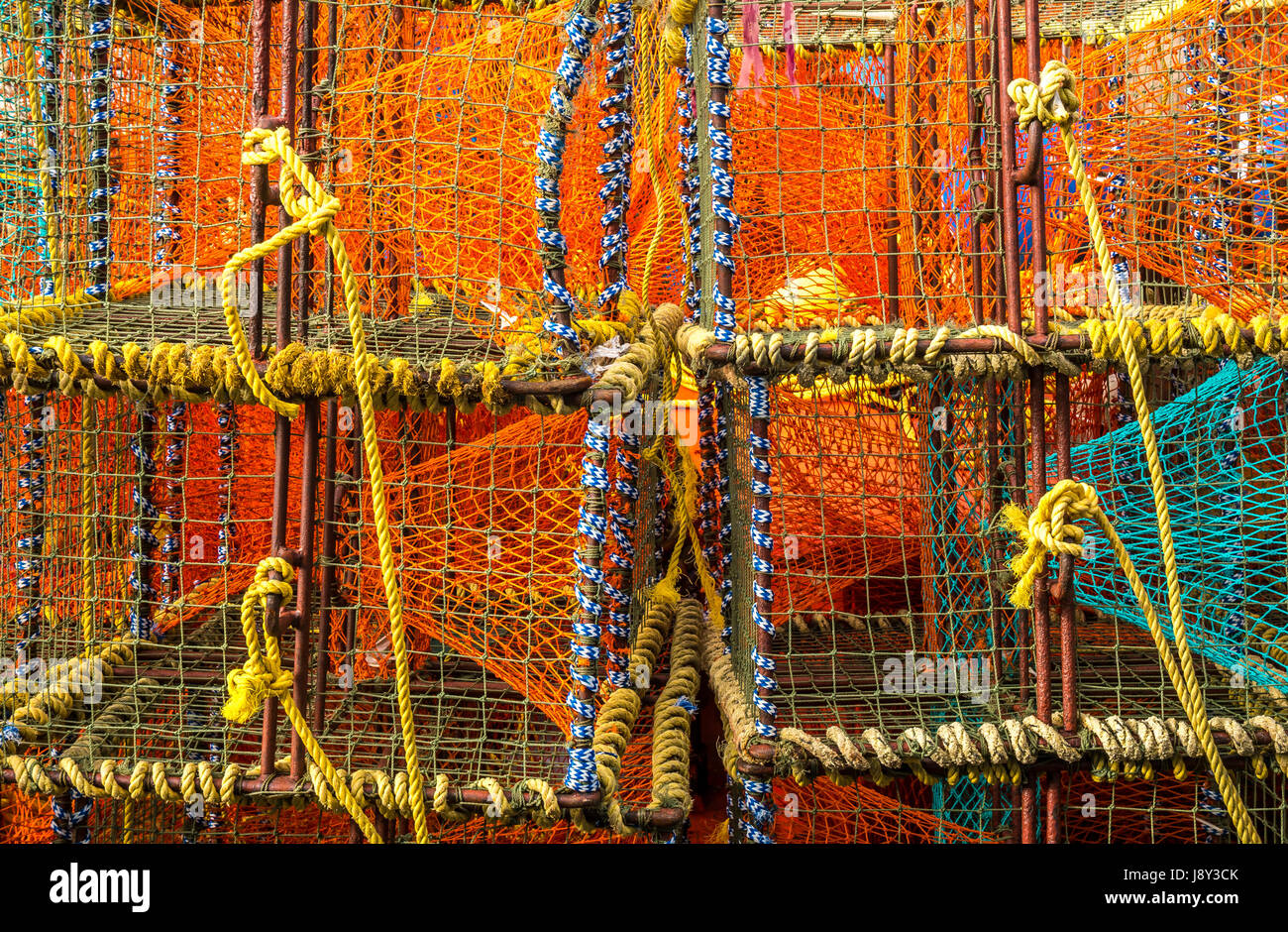 Close up of colourful lobster pots, cages or creels, Western Cape, South Africa Stock Photo