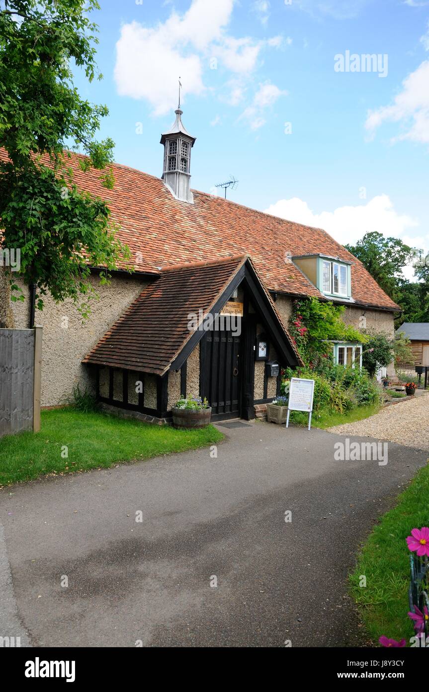 Village Hall,Westmill, Hertfordshire, was converted from a timber framed barn and has been described as ‘a monument to the Arts & Crafts movement’ Stock Photo