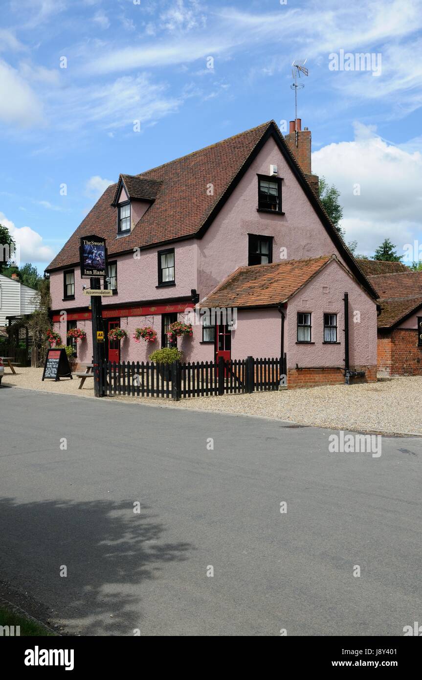 The Sword Inn Hand,Westmill, HertfordshireNow a public house the Sword Inn Hand, was once the home of the Bellenden family until 1800 Stock Photo