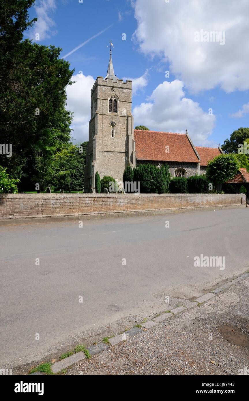 St Mary the Virgin Church,Westmill, Hertfordshire, dates back to Saxon times with long and short work Stock Photo