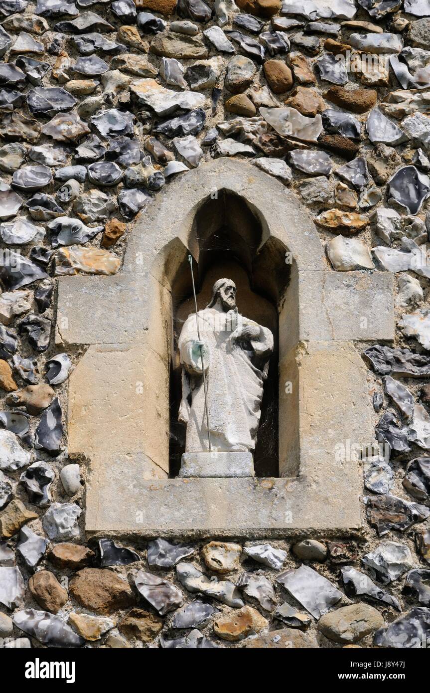 Statue on porch St Mary the Virgin Church,Westmill, Hertfordshire Stock Photo
