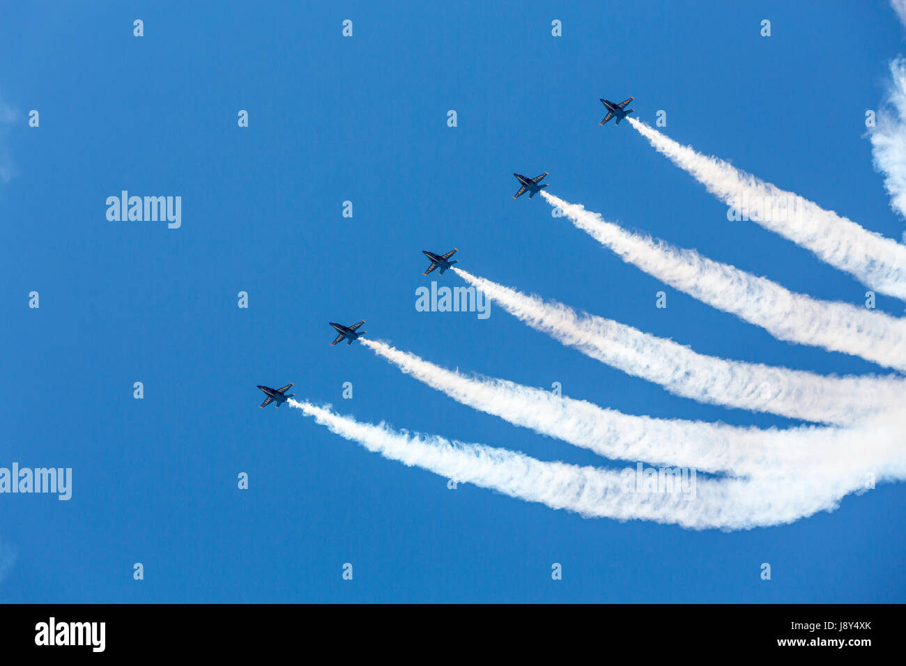 The US Navy Blue Angels, air acrobatic team at the Air National Guard Airshow in Sioux Falls, South Dakota, USA. Stock Photo