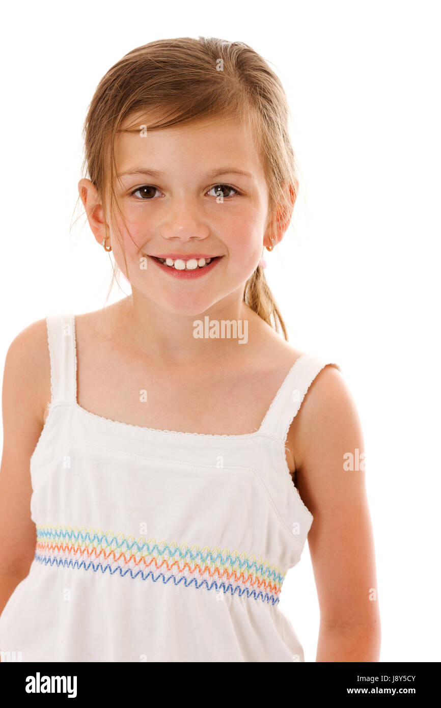 Smiling little girl happy portrait isolated on white Stock Photo - Alamy