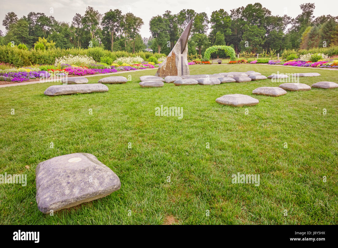 Joel N. Myers Sundial at the arboretum of the Pennsylvania State University campus in State College, Pennsylvania, USA. Stock Photo