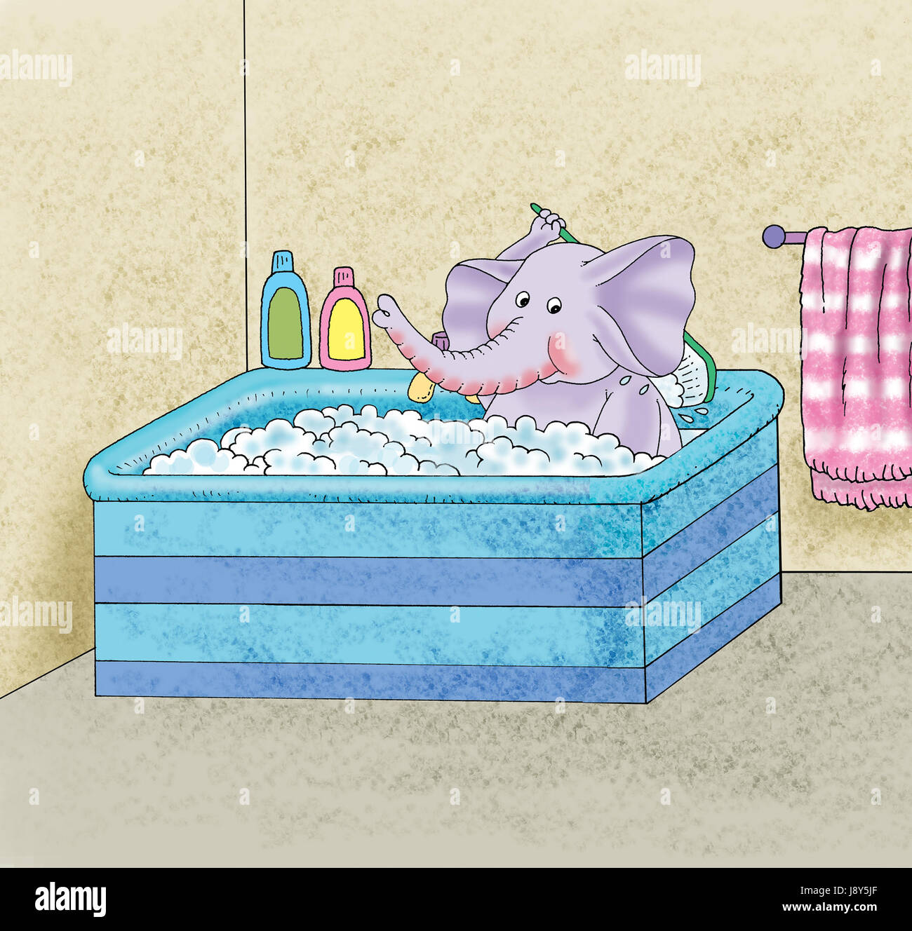 Little elephant taking a bath jpg illustration Stock Photo Alamy