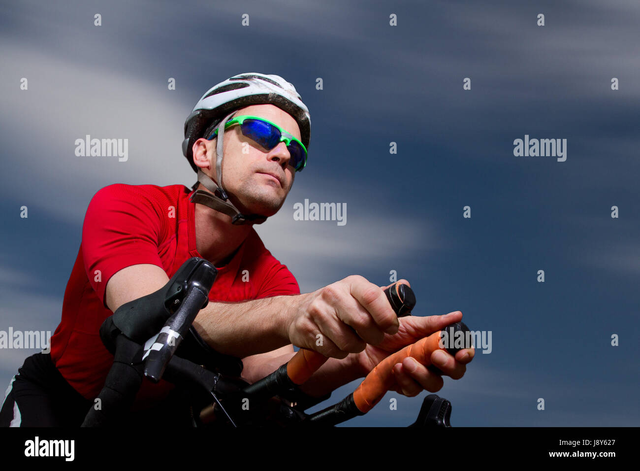 sport, sports, biker, bike, bicycle, cycle, cycling, triathon, man, racing Stock Photo