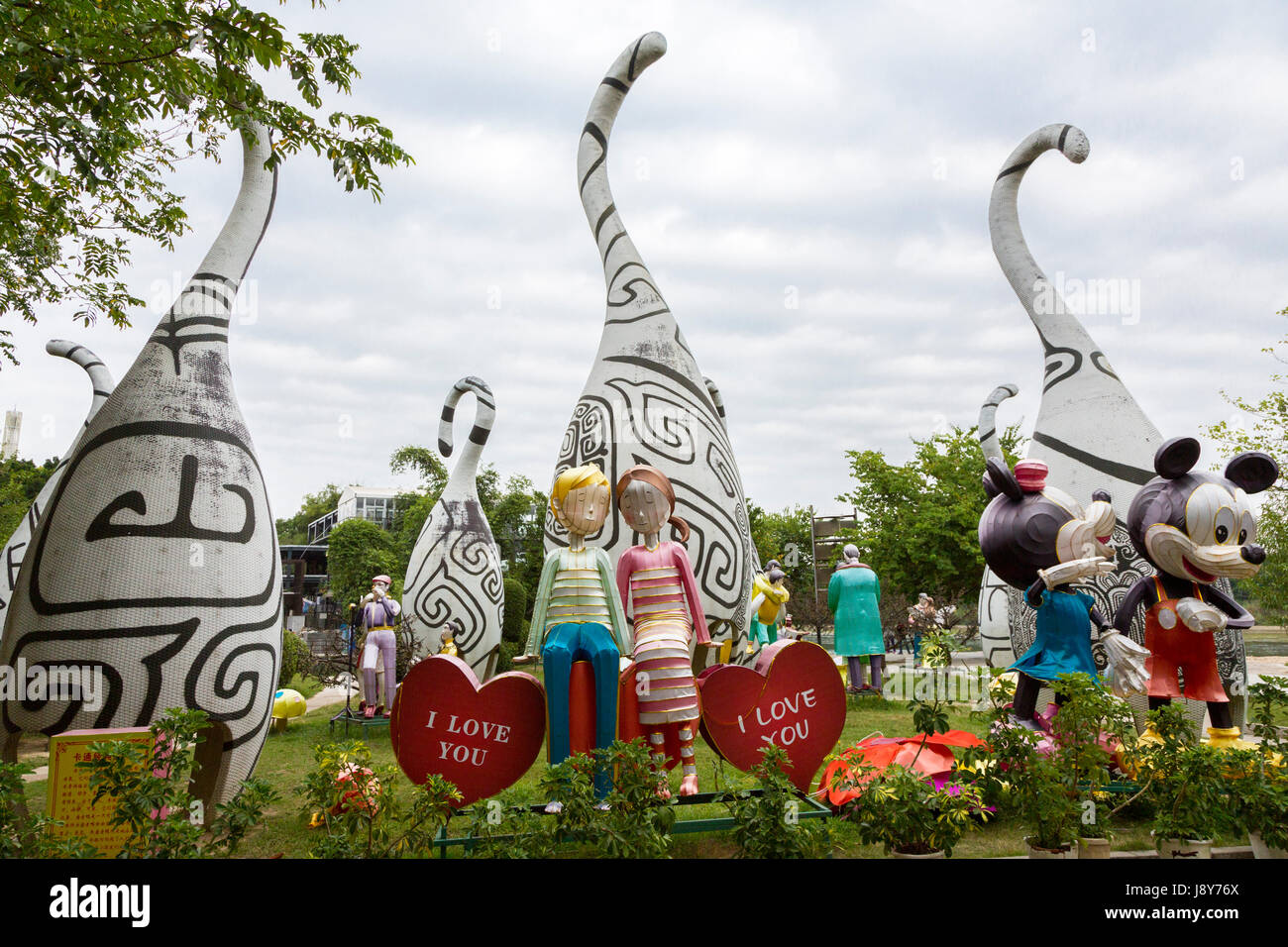 Guilin, China.  Elephant Trunk Hill Park.  Statues on Love Island. Stock Photo