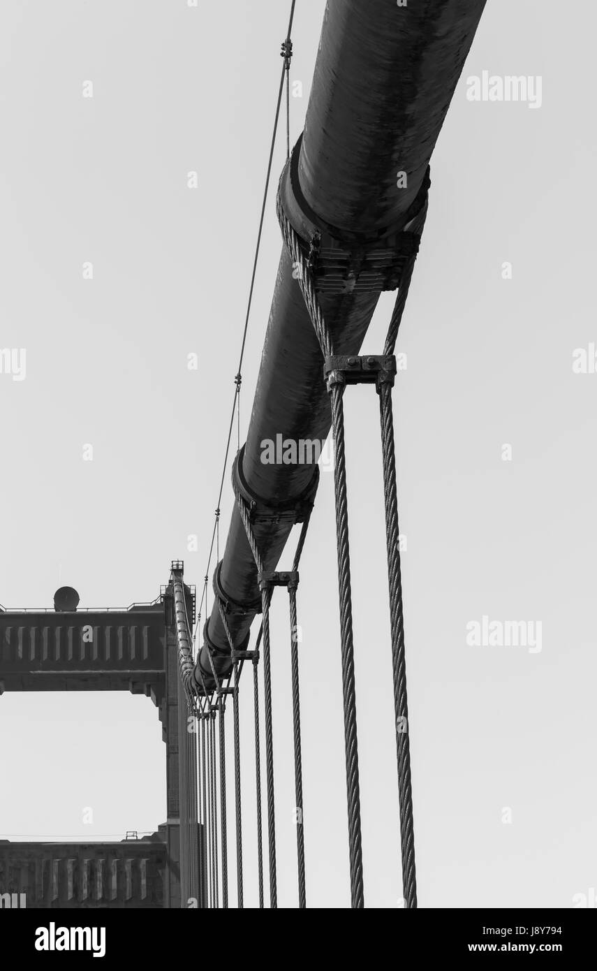 The cable suspension of the Golden Gate Bridge in San Francisco, USA