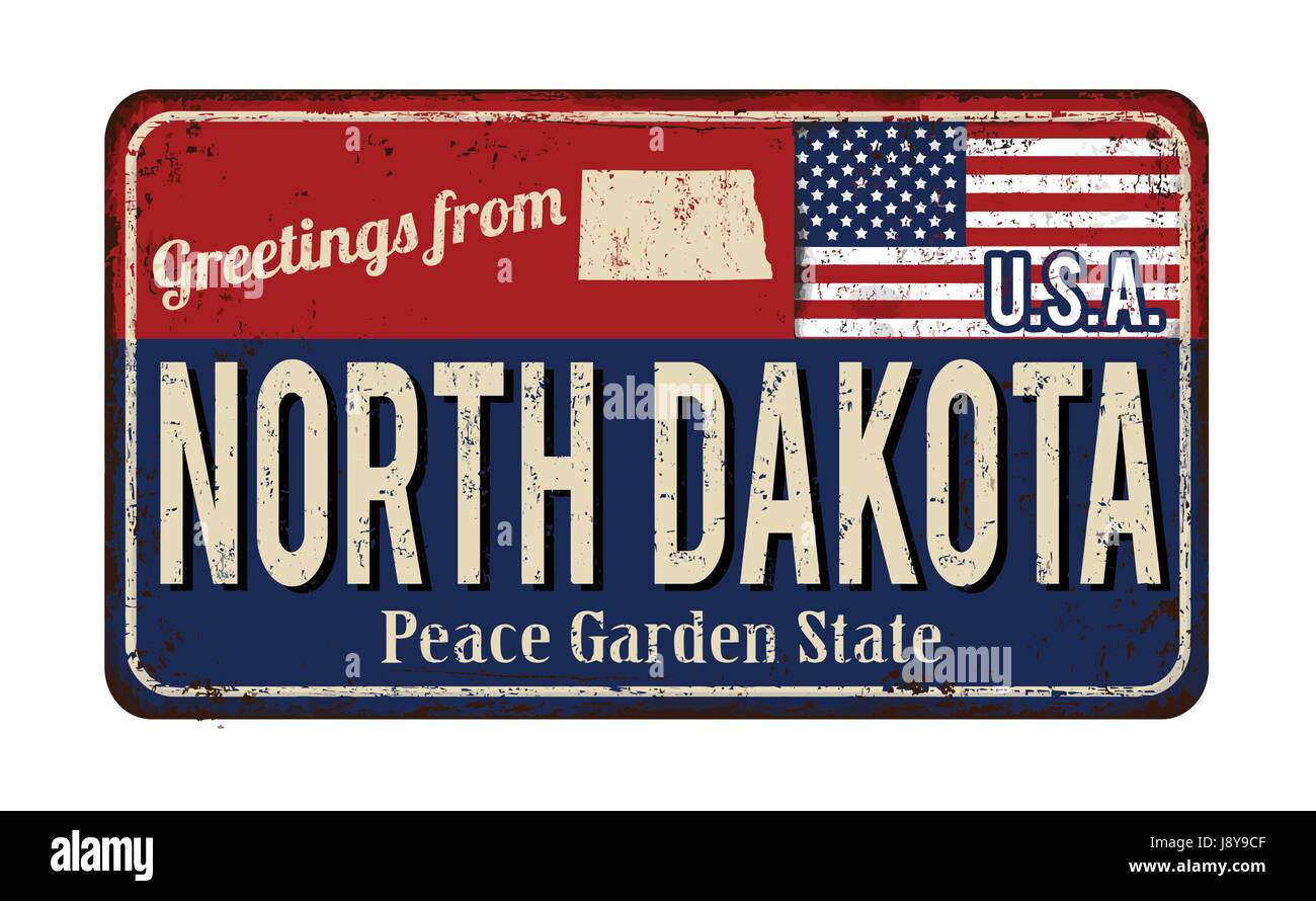 Greetings from North Dakota vintage rusty metal sign on a white background, vector illustration Stock Vector