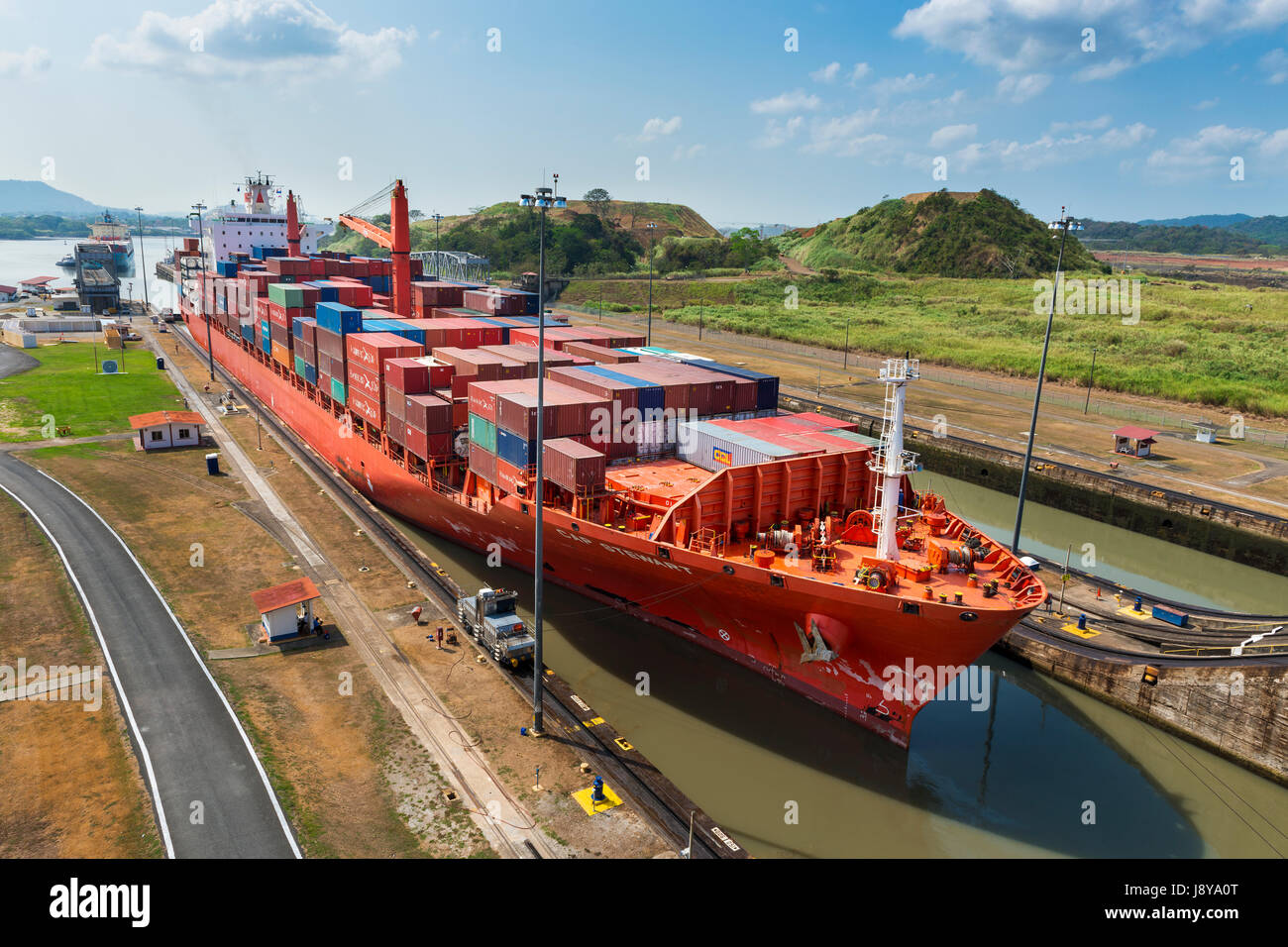 Panama Canal, Panama - March 17, 2014: Cargo Ship entering the ...
