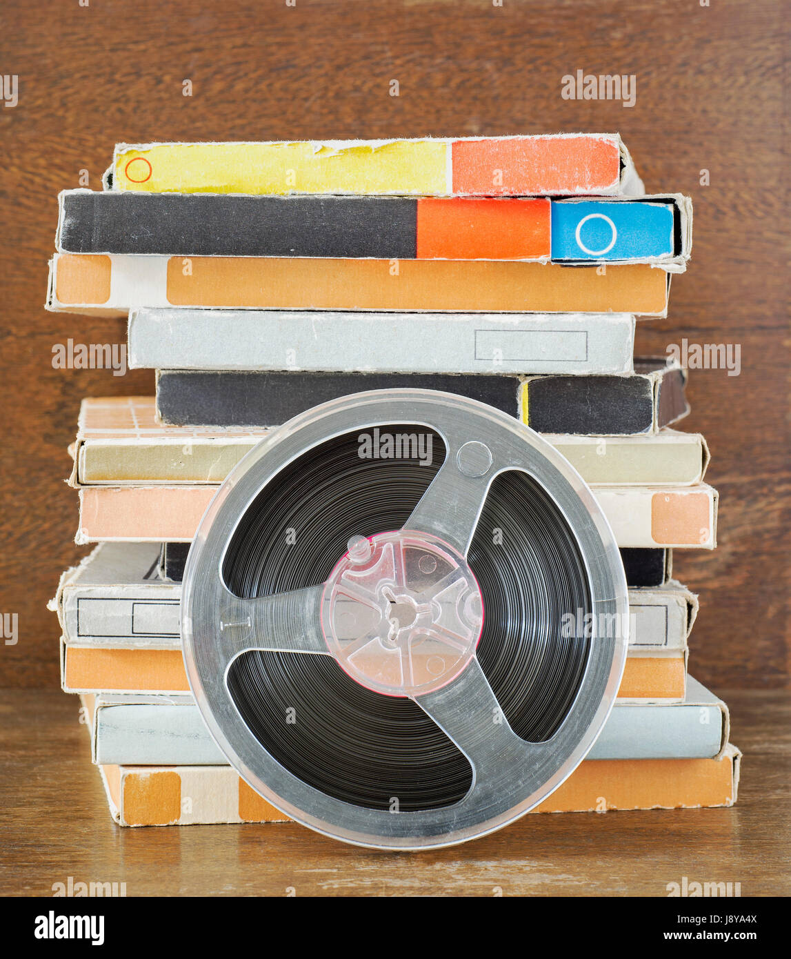 Vintage magnetic audio tapes, reel to reel type Stock Photo