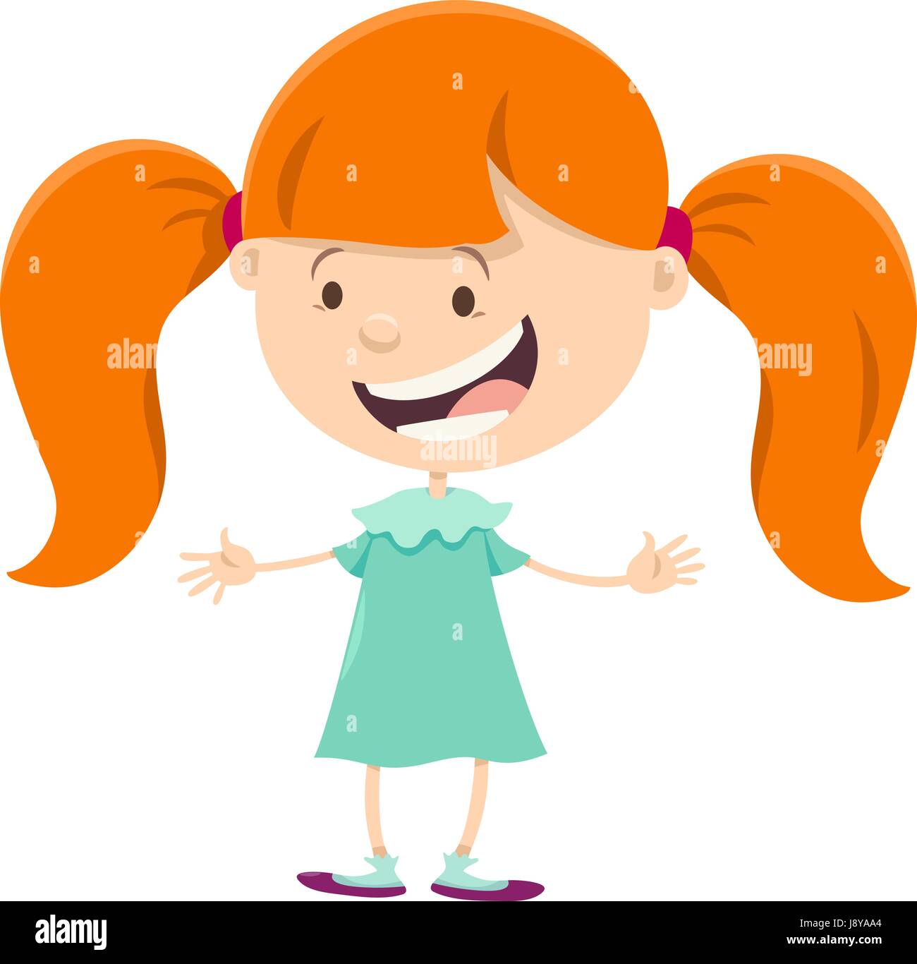 Cartoon Illustration of Cute Girl with Pigtails Stock Vector Image ...